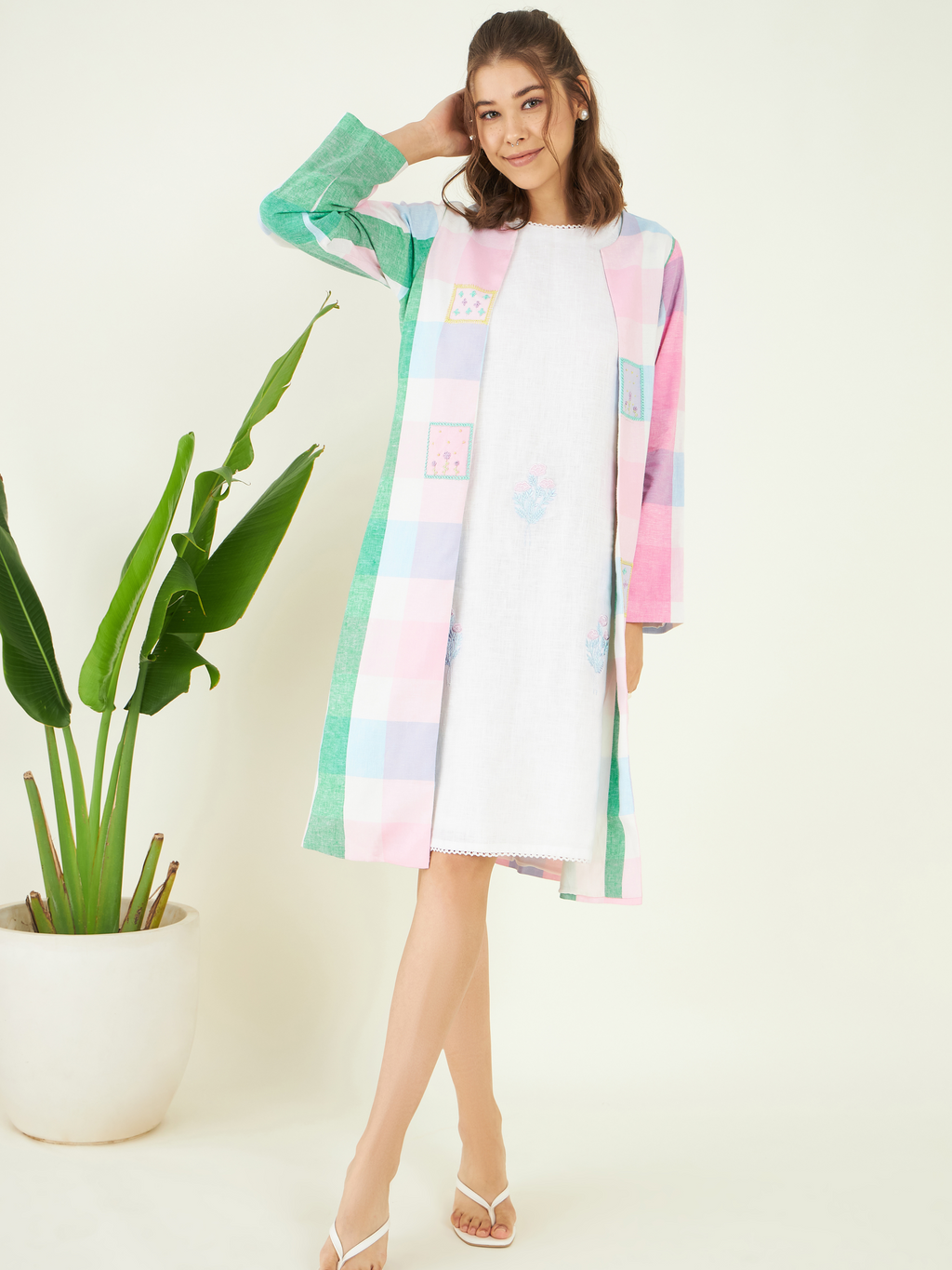 Multicolor Vacation Co-ord Set at Kamakhyaa by Bohobi. This item is 100% Linen, Checks, Cotton Mulmul, Evening Wear, Multicolor, Regular Fit, Toxin free, Vacation Co-ord Sets