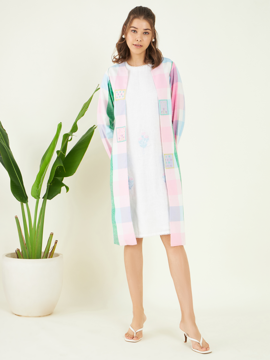 Multicolor Vacation Co-ord Set at Kamakhyaa by Bohobi. This item is 100% Linen, Checks, Cotton Mulmul, Evening Wear, Multicolor, Regular Fit, Toxin free, Vacation Co-ord Sets