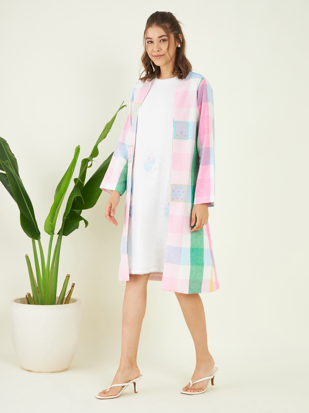 Multicolor Vacation Co-ord Set at Kamakhyaa by Bohobi. This item is 100% Linen, Checks, Cotton Mulmul, Evening Wear, Multicolor, Regular Fit, Toxin free, Vacation Co-ord Sets