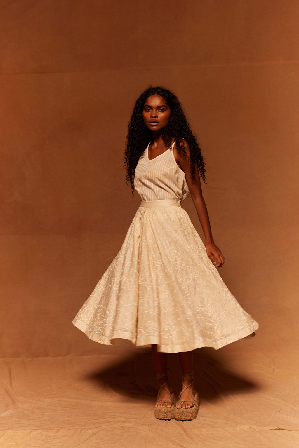 Muryo Emroidered Skirt at Kamakhyaa by Ahmev. This item is Bottom, Cotton Silk, Embroidered, Ivory, Maximum Minimum by Ahmev, Missing image, Relaxed Fit, Skirt, Womenswear