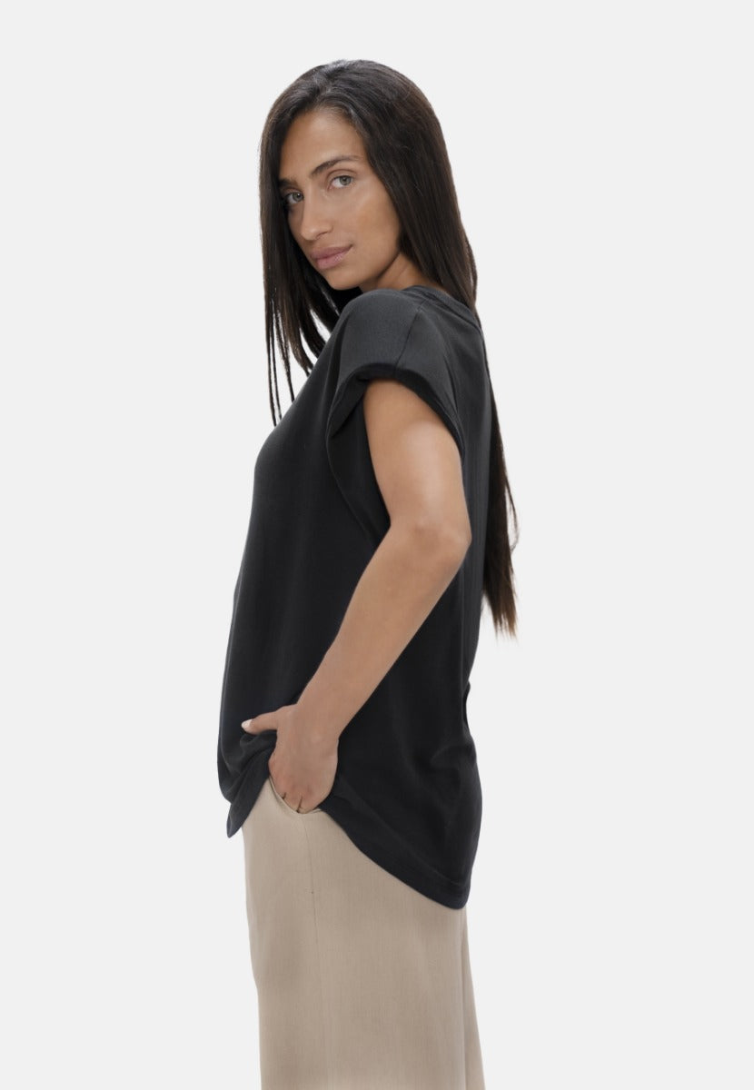 Muscat - Bold Shoulder Tee - Black Sand at Kamakhyaa by 1 People. This item is Made from Natural Materials