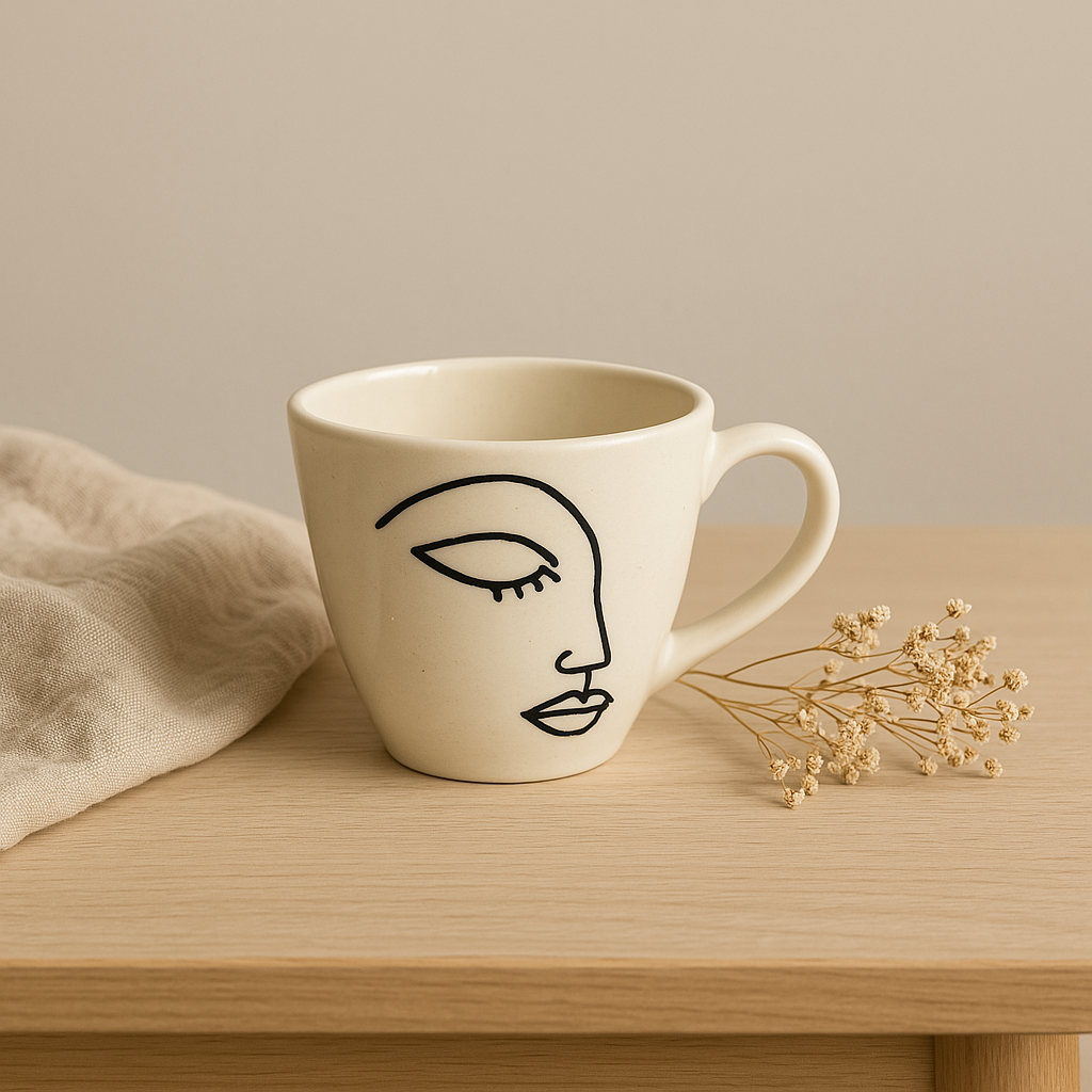 Muse in Clay – Handcrafted Line Art Cup at Kamakhyaa by Aetherea World. This item is 