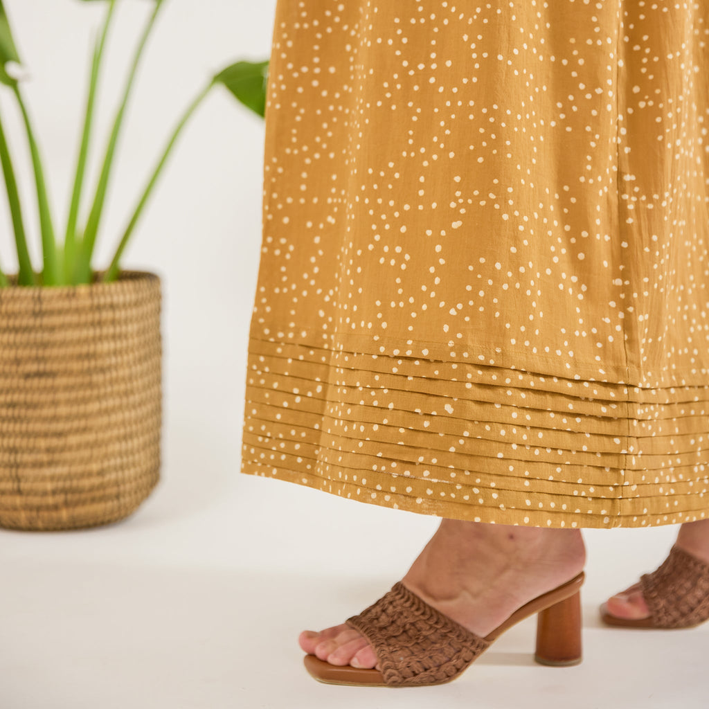 Mustard Mirage Co-ord at Kamakhyaa by Taro. This item is Artisan made, Cotton Mulmul, Mustard, Top Skirt Sets, Whispers of Summer by Taro, Yellow