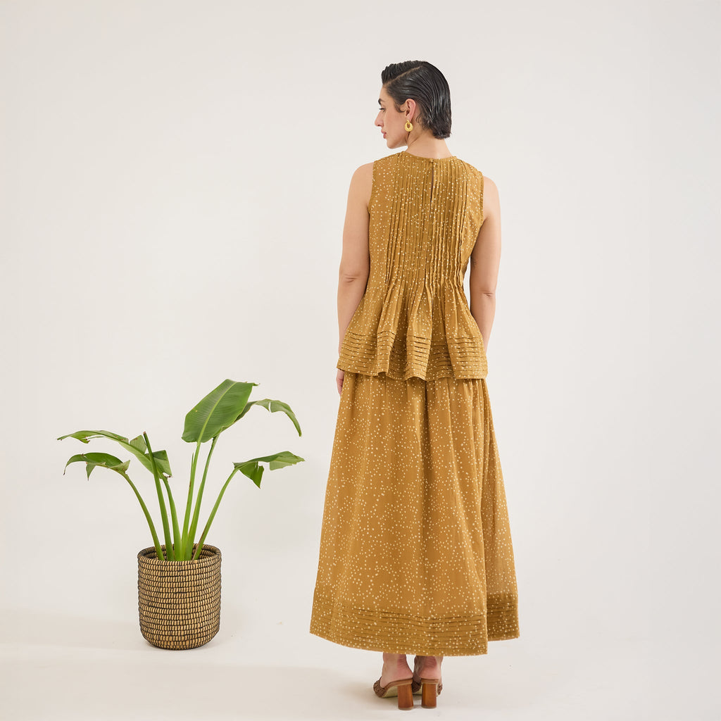 Mustard Mirage Top at Kamakhyaa by Taro. This item is Artisan made, Cotton Mulmul, Mustard, Sleeveless Tops, Under $50, Whispers of Summer by Taro, Yellow