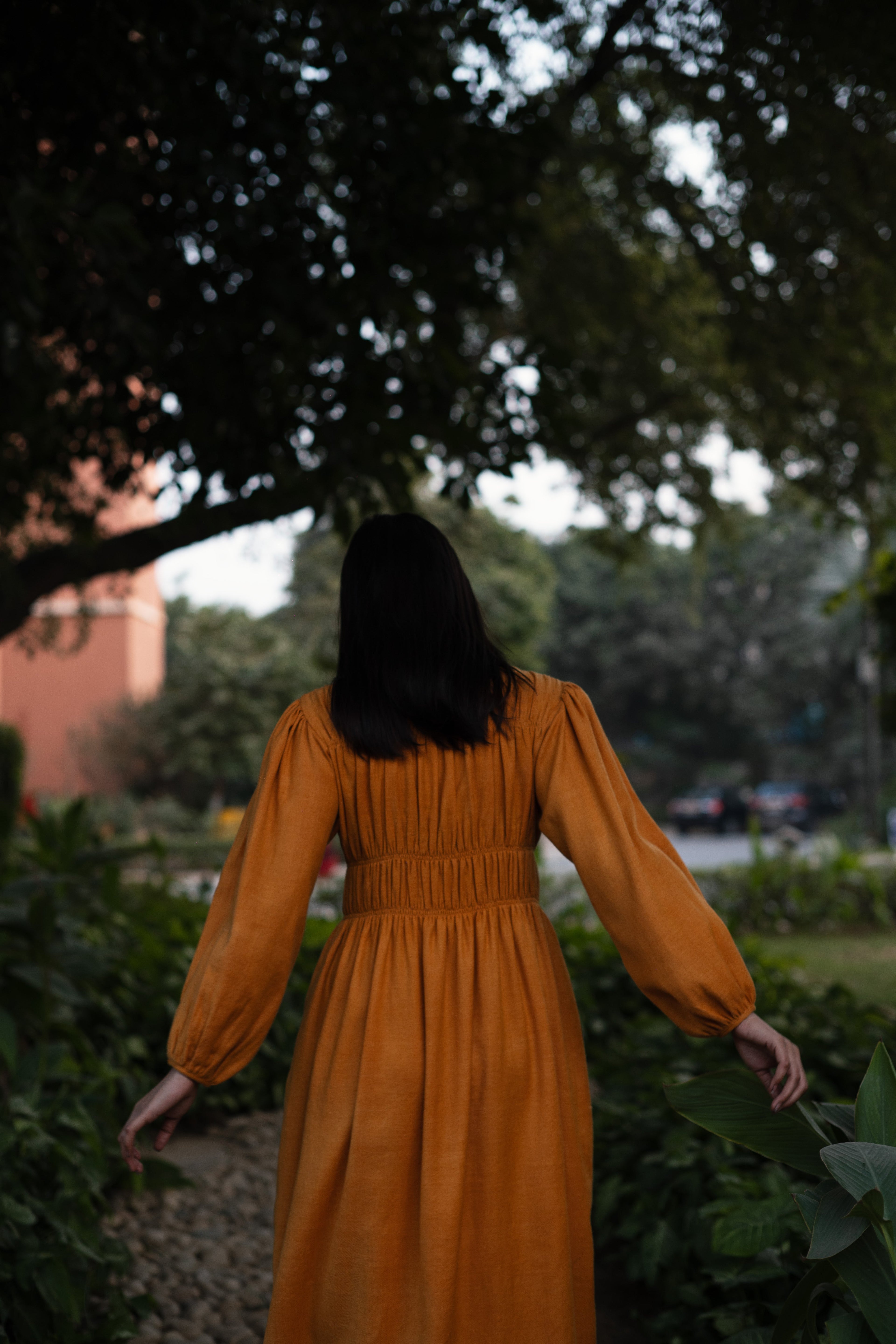 Mustard Yellow Merino Wool Sunflower Dress at Kamakhyaa by Raas. This item is Merino Wool, Midi Dresses, Mustard, Regular Fit, Uru by Raas, Winter Wear, Woven