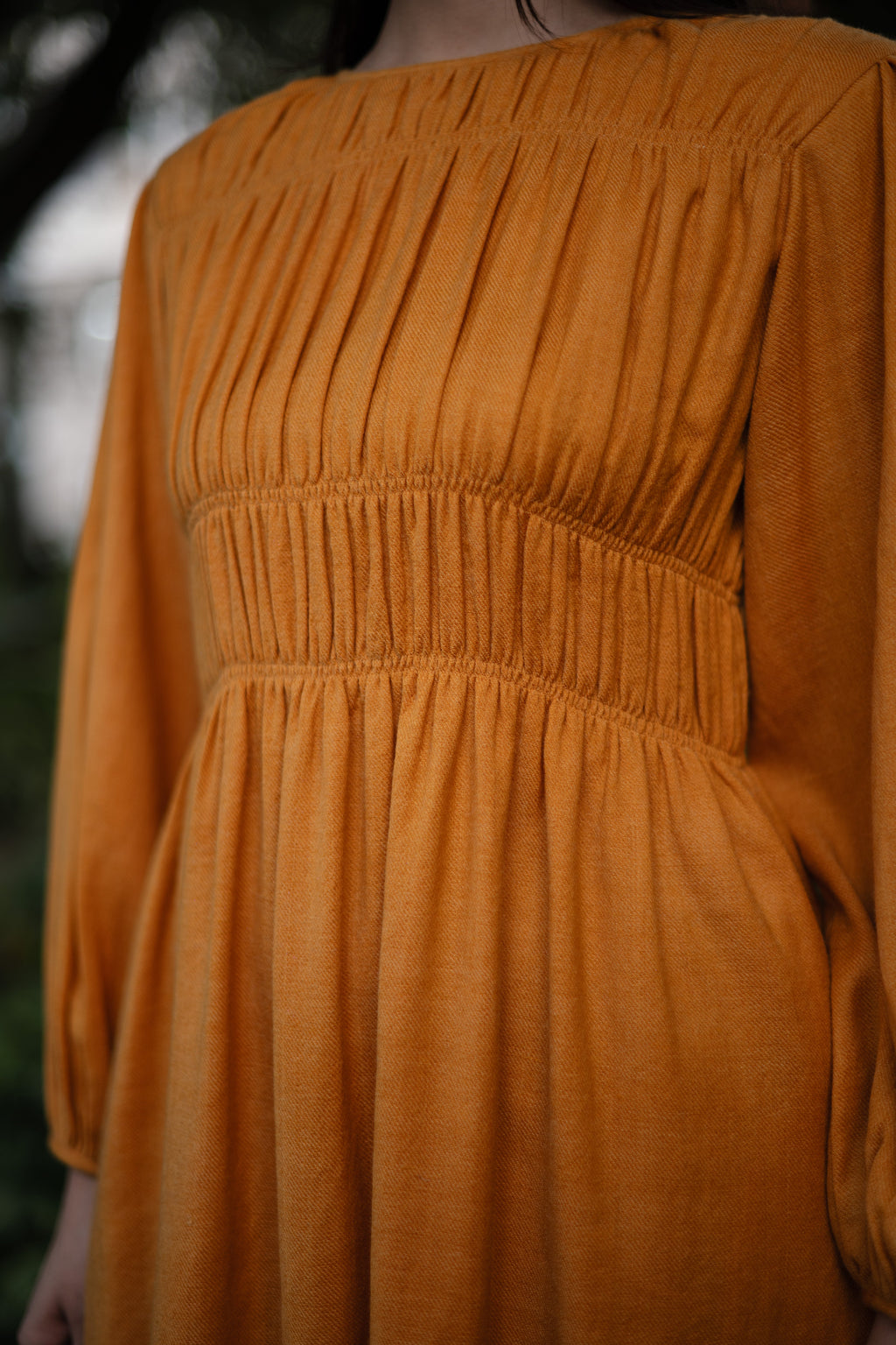 Mustard Yellow Merino Wool Sunflower Dress at Kamakhyaa by Raas. This item is Merino Wool, Midi Dresses, Mustard, Regular Fit, Uru by Raas, Winter Wear, Woven