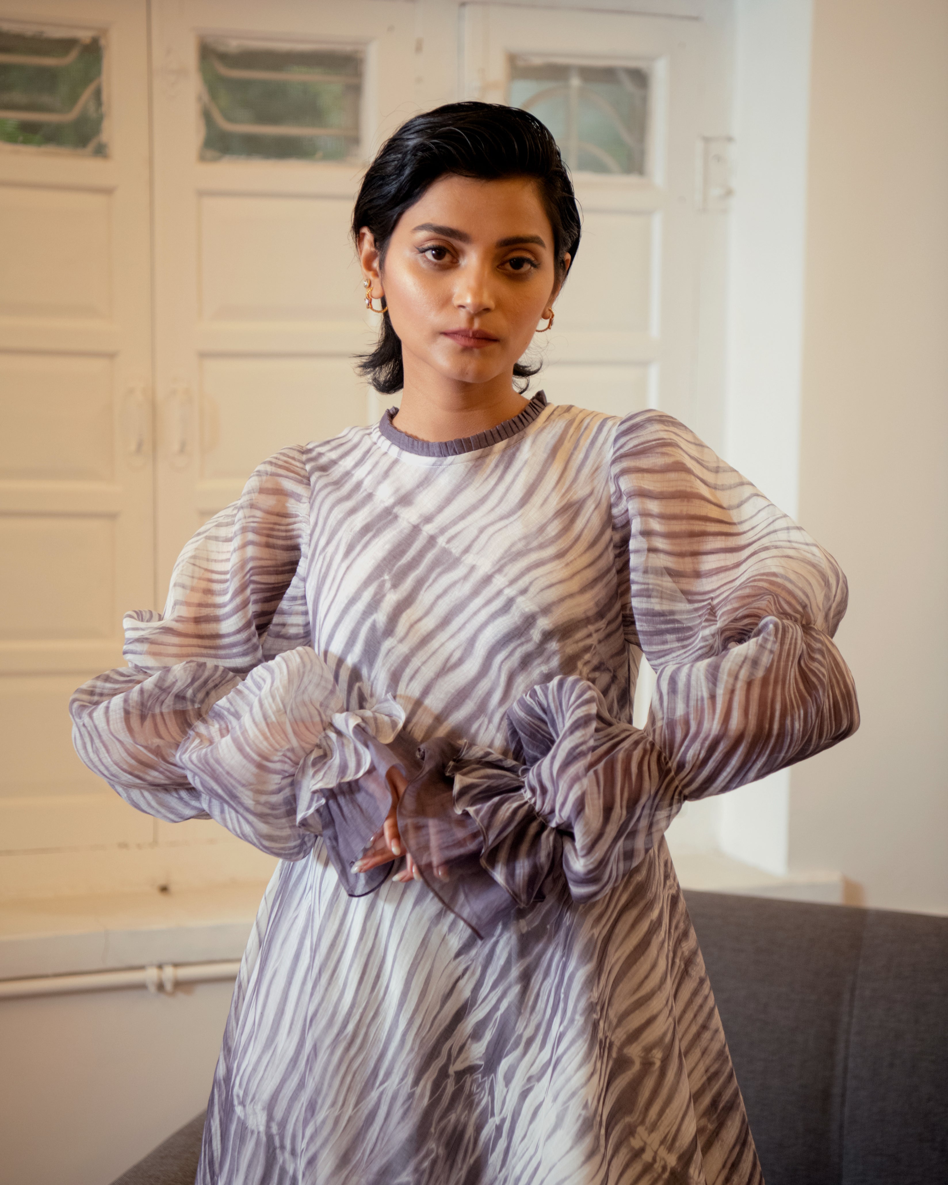 Mystic Fall at Kamakhyaa by The Loom Art. This item is Casual Wear, Chanderi Organza Silk, July Sale, July Sale 2023, Lucid Dreams, Luicid Dream, Maxi Dresses, Organic, Relaxed Fit, Solids, White, Womenswear