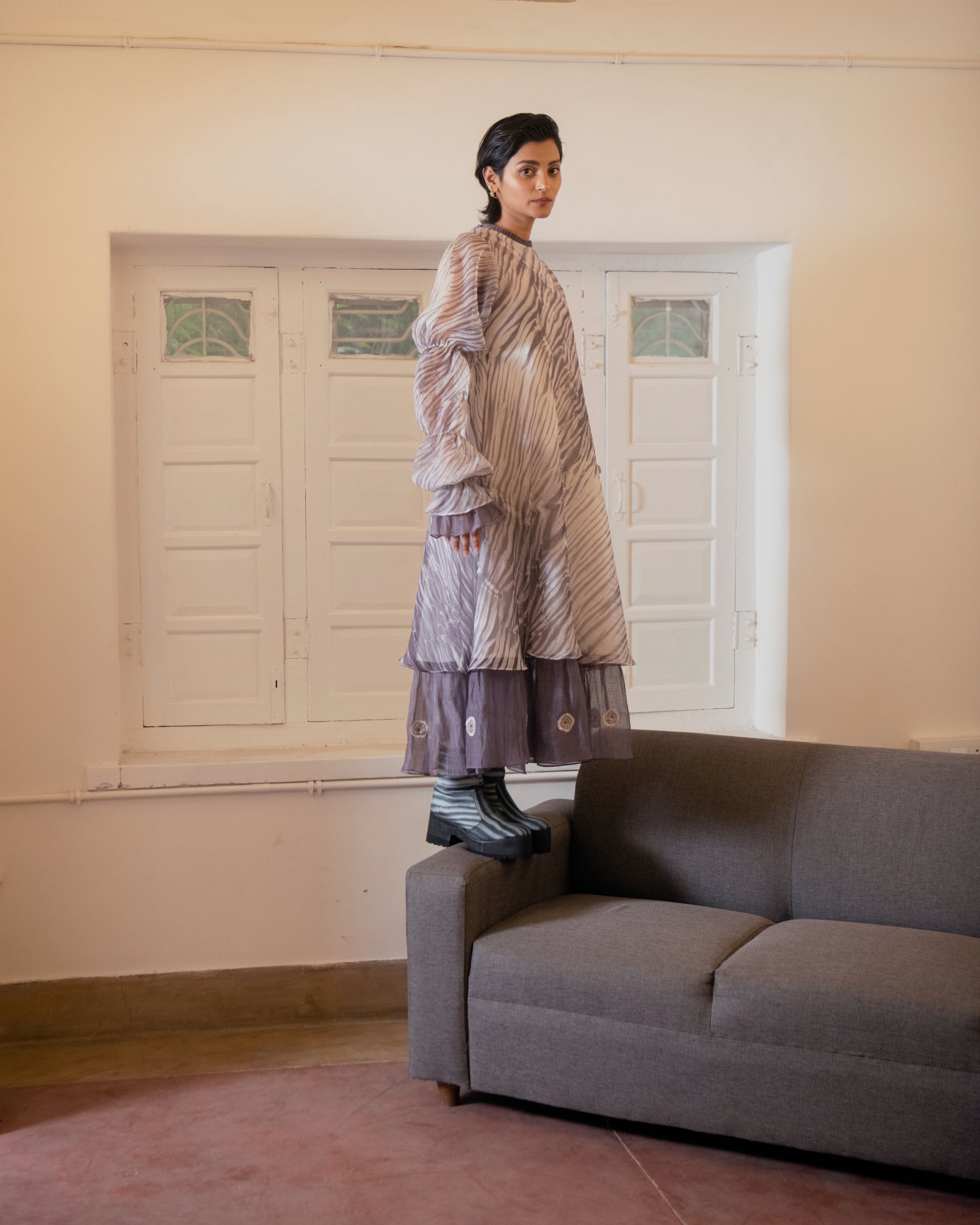 Mystic Fall at Kamakhyaa by The Loom Art. This item is Casual Wear, Chanderi Organza Silk, July Sale, July Sale 2023, Lucid Dreams, Luicid Dream, Maxi Dresses, Organic, Relaxed Fit, Solids, White, Womenswear