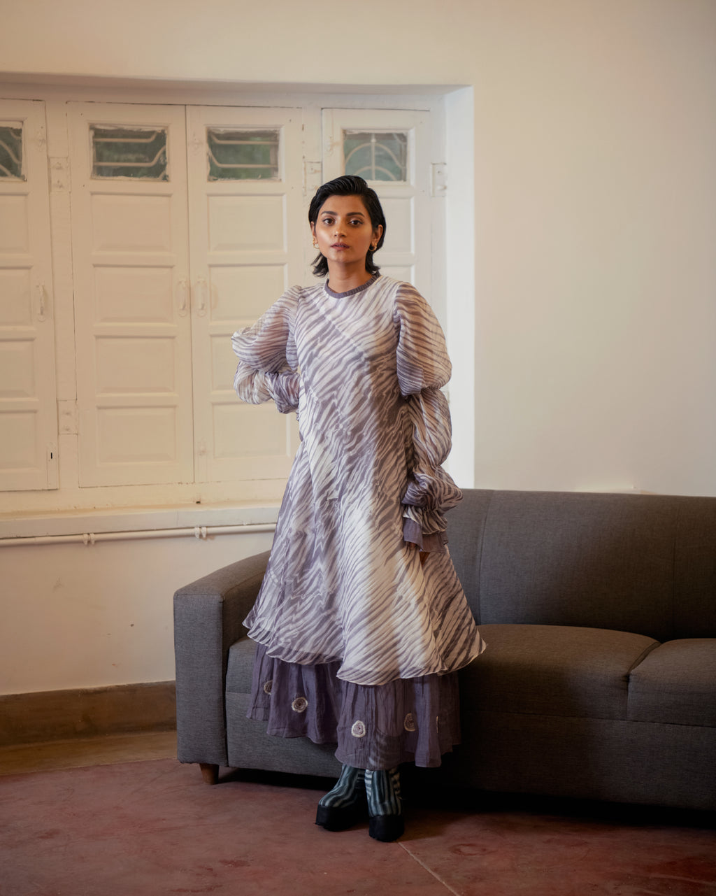 Mystic Fall at Kamakhyaa by The Loom Art. This item is Casual Wear, Chanderi Organza Silk, July Sale, July Sale 2023, Lucid Dreams, Luicid Dream, Maxi Dresses, Organic, Relaxed Fit, Solids, White, Womenswear