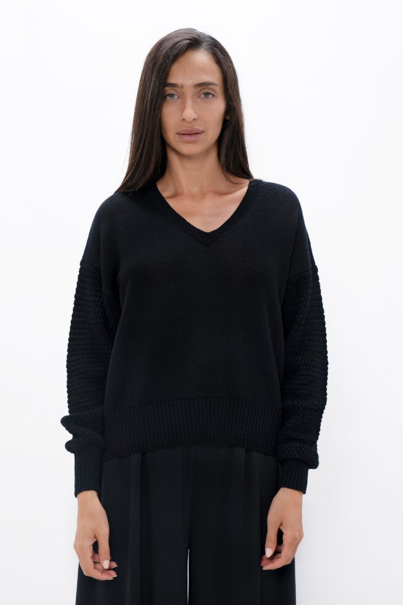 Nagano - V-Neck Sweater - Licorice at Kamakhyaa by 1 People. This item is Made from Natural Materials