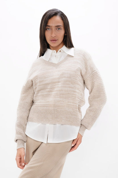 Nagano - V-Neck Sweater - Sand Marl at Kamakhyaa by 1 People. This item is Made from Natural Materials