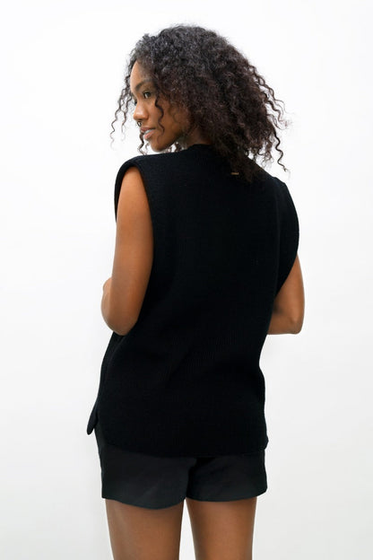 Napoli  - High Neck Knitted Top - Licorice