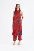 Nava Red Modal kurta set at Kamakhyaa by Hasttvam. This item is Ete by Hasttvam, Floral Prints, Fusion Wear, Hand Printed, Modal, Red, Womenswear