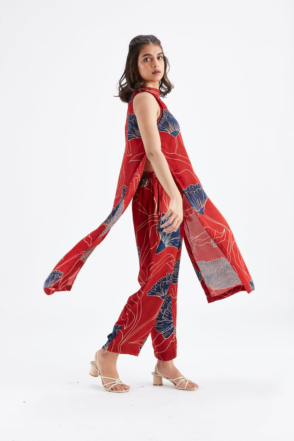 Nava Red Modal kurta set at Kamakhyaa by Hasttvam. This item is Ete by Hasttvam, Floral Prints, Fusion Wear, Hand Printed, Modal, Red, Womenswear