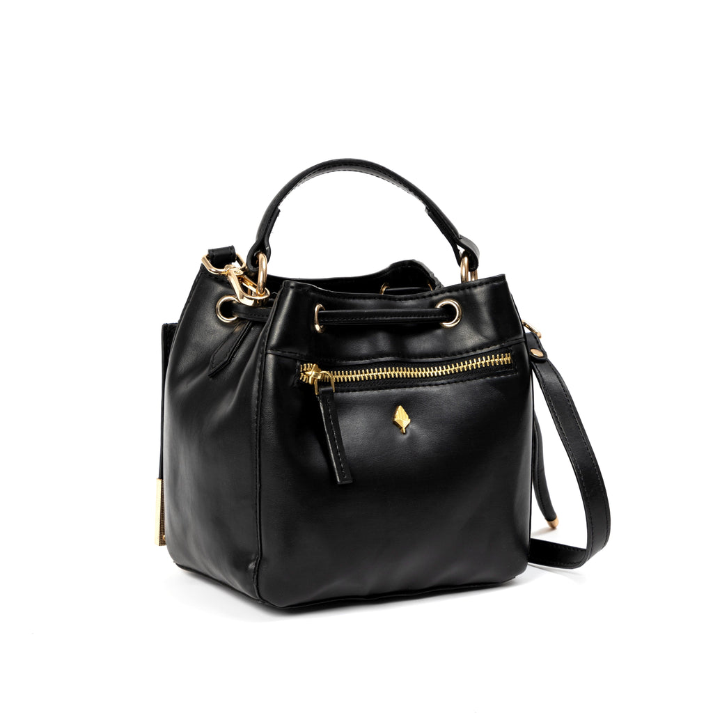 Nora Vegan Leather Embroidered Sling Bag - Black at Kamakhyaa by Green Hermitage. This item is A Walk in the Forest by Green Hermitage, Banana Leather, Black, Cactus Leather, Sling Bags, Under $50