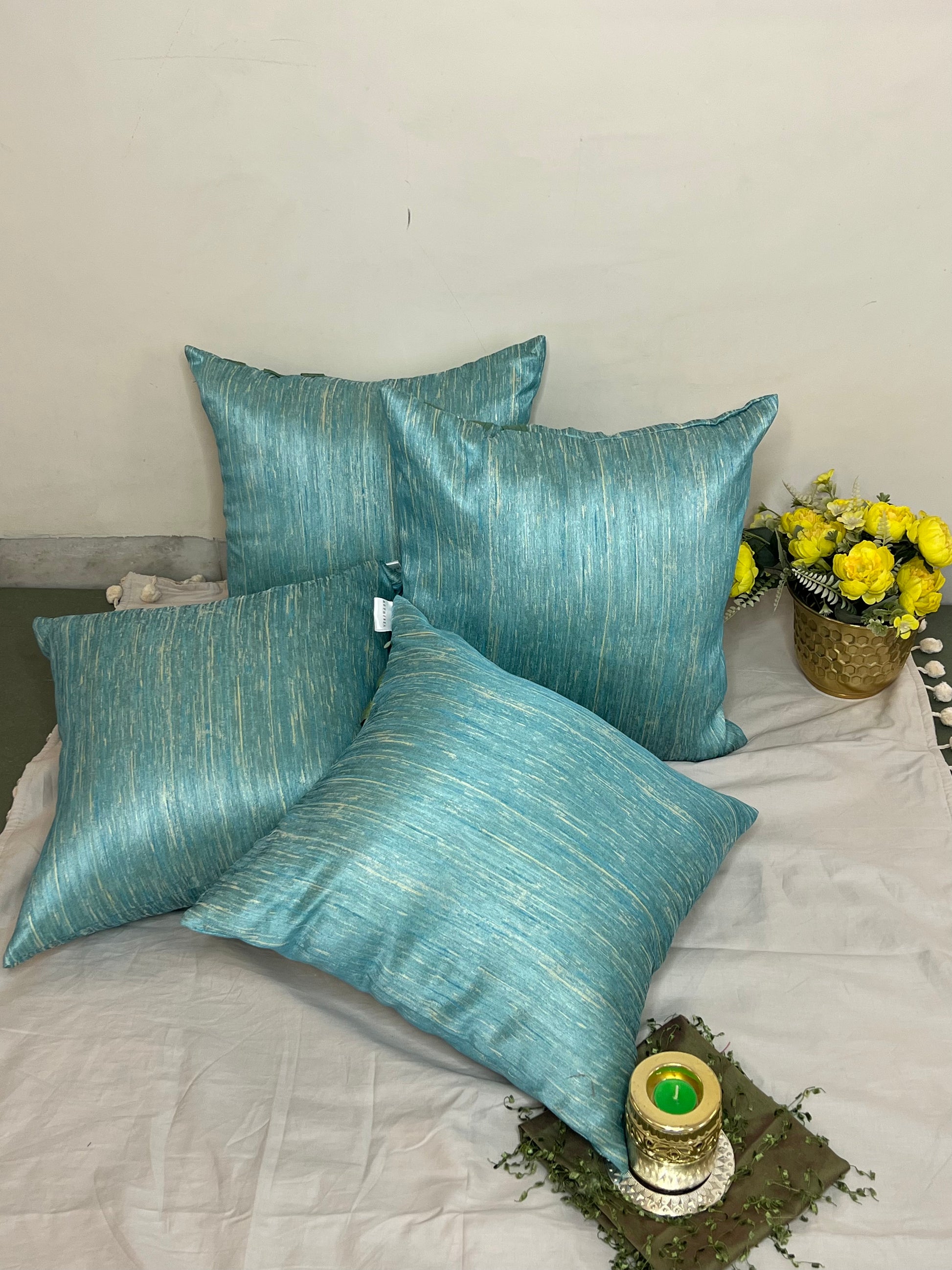 Ocean Mist Cushion Cover Sets at Kamakhyaa by Aetherea. This item is Blue, Cotton, Cushion covers, Home, Plain, Solid, Texture, Upcycled