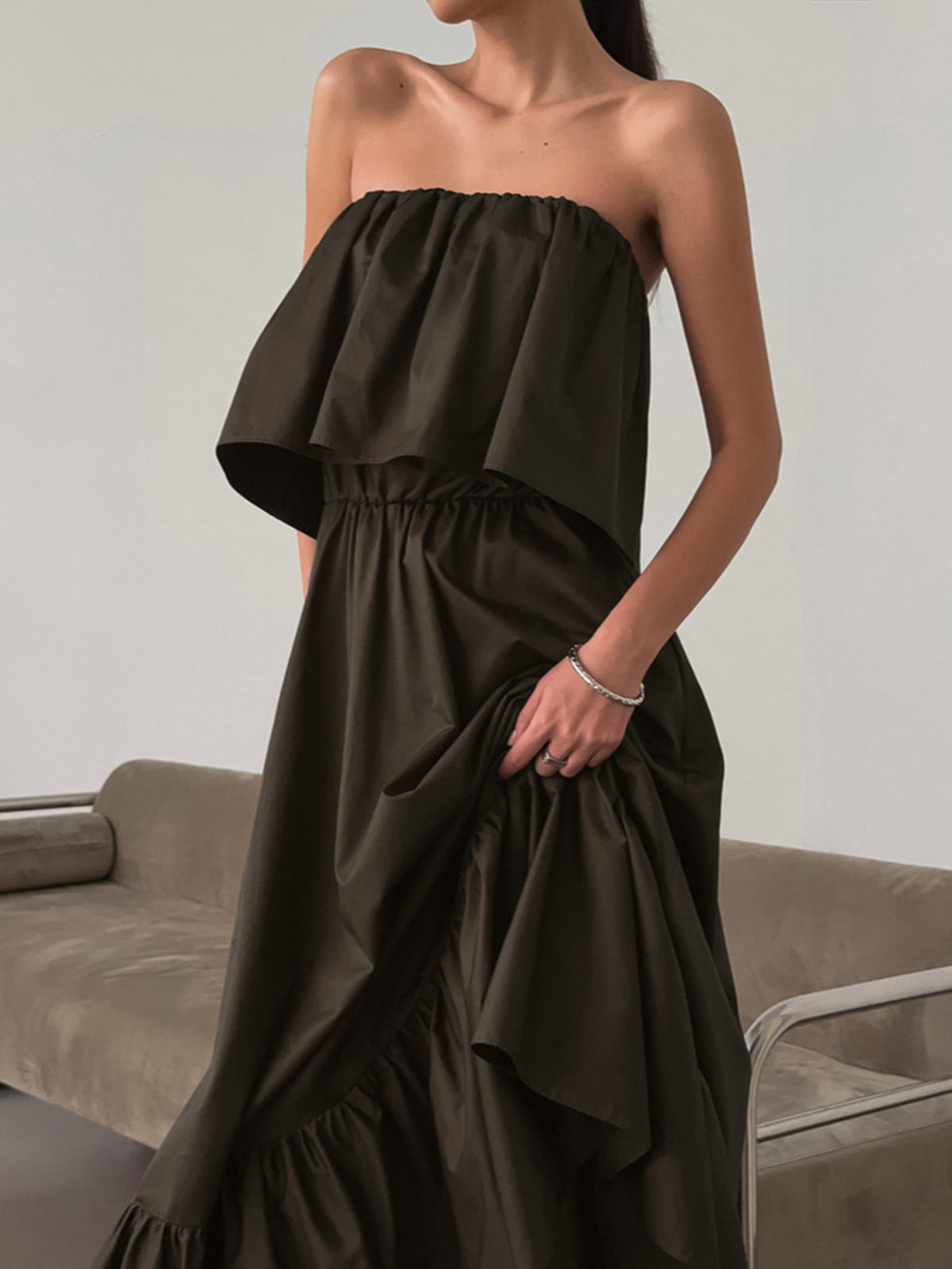 Off-Shoulder Ruffle Hem Maxi Dress at kamakhyaa.com by Trendsi. This item is Chic Charm, Ship From Overseas, Under $100