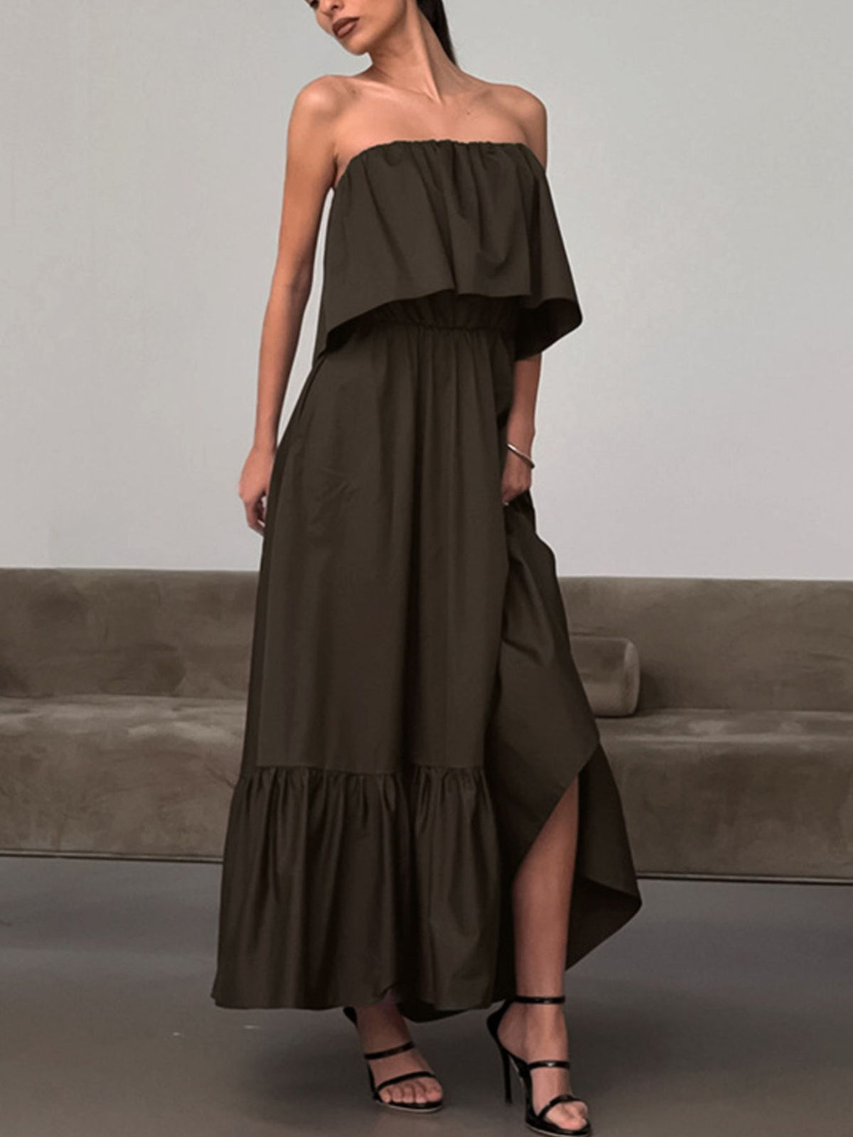 Off-Shoulder Ruffle Hem Maxi Dress at kamakhyaa.com by Trendsi. This item is Chic Charm, Ship From Overseas, Under $100