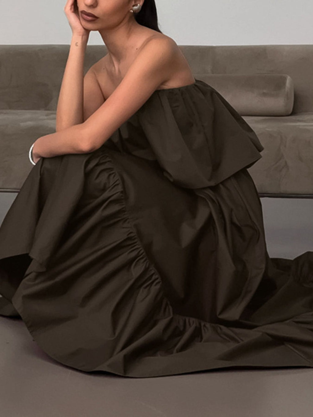 Off-Shoulder Ruffle Hem Maxi Dress at kamakhyaa.com by Trendsi. This item is Chic Charm, Ship From Overseas, Under $100