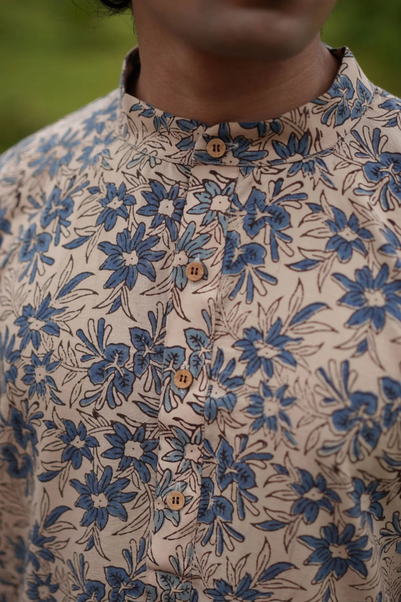 Off-White Ajrakh Indigo Floral Kurta at Kamakhyaa by Hasttvam. This item is Blue, Cotton, Festive Wear, Floral, Natural dyes, Relaxed Fit, Respondible production and Vegan