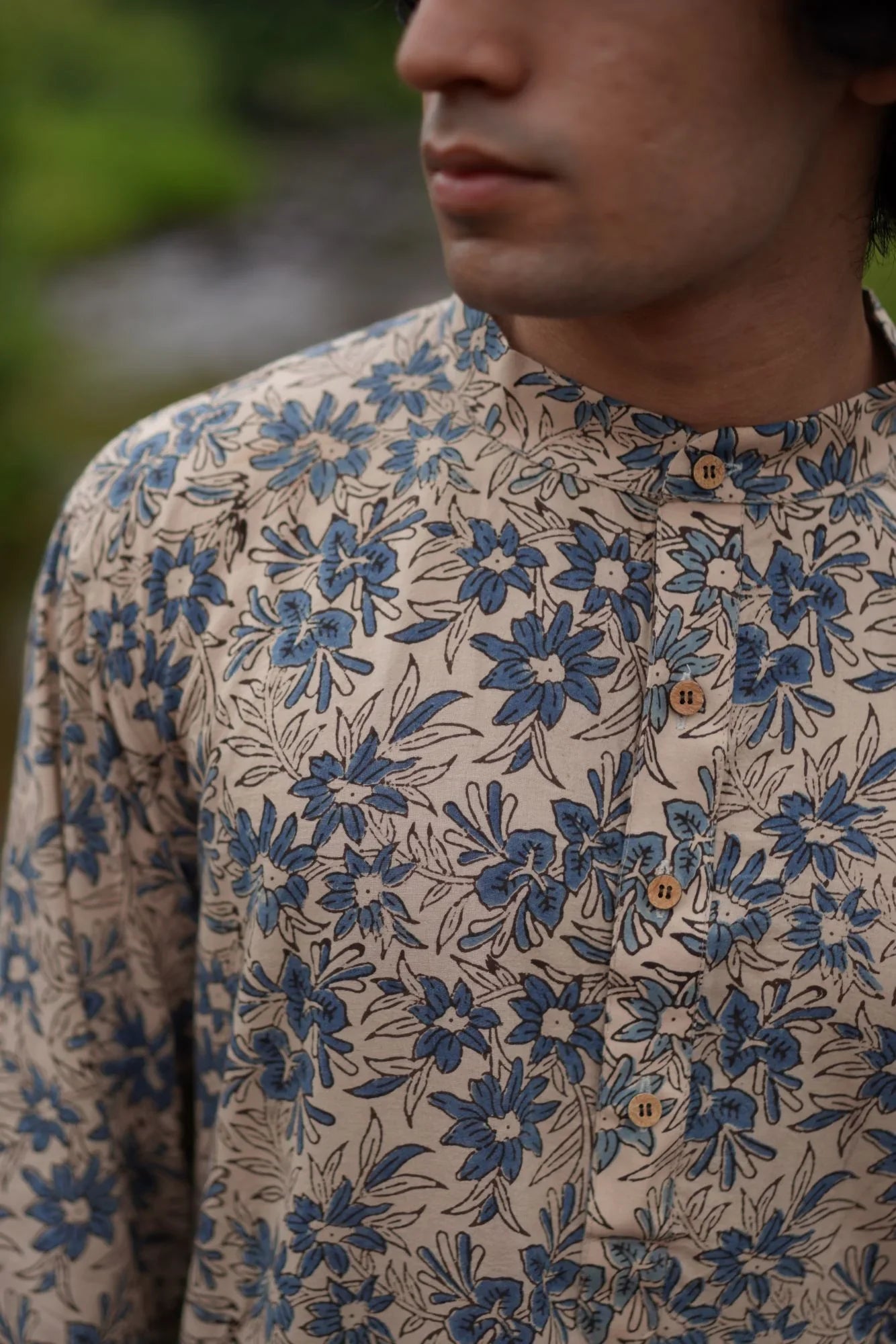 Off-White Ajrakh Indigo Floral Kurta at Kamakhyaa by Hasttvam. This item is Blue, Cotton, Festive Wear, Floral, Natural dyes, Relaxed Fit, Respondible production and Vegan