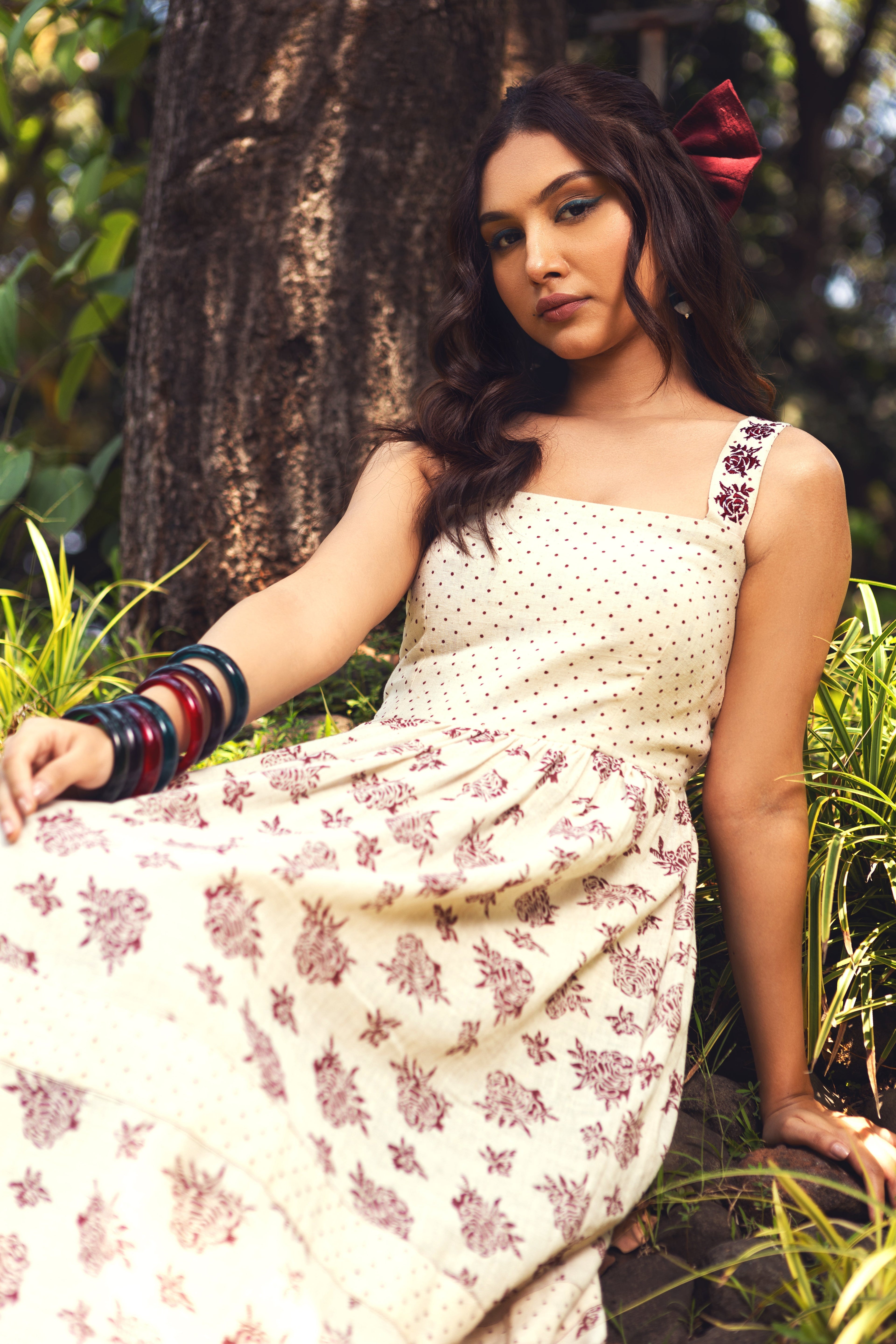 Off-White Casual Wear Maxi Dress at Kamakhyaa by Akashii Clothing. This item is Bloom by Akashi Clothing, Casual Wear, Cotton, Floral Prints, handmade, Kala Cotton, Maxi Dresses, Off-white, Organic, Regular Fit