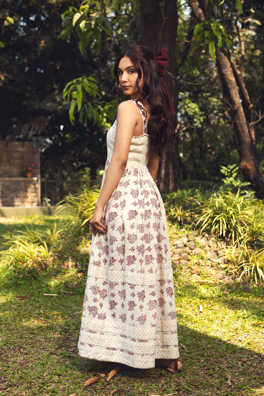 Off-White Casual Wear Maxi Dress at Kamakhyaa by Akashii Clothing. This item is Bloom by Akashi Clothing, Casual Wear, Cotton, Floral Prints, handmade, Kala Cotton, Maxi Dresses, Off-white, Organic, Regular Fit