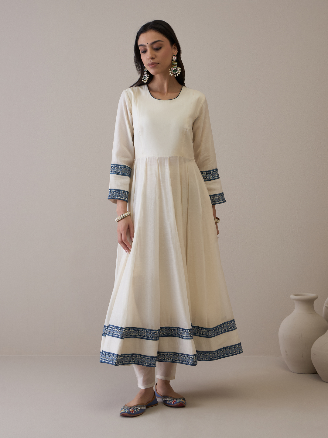 Off White Chanderi Kurta Set with Jacket at Kamakhyaa by RoohbyRidhimaa. This item is Avani by RoohbyRidhimaa, Ethnic Wear, Kurta Pant Sets, Pure Chanderi, Regular Fit, Resham Embroidered, Toxin free, White