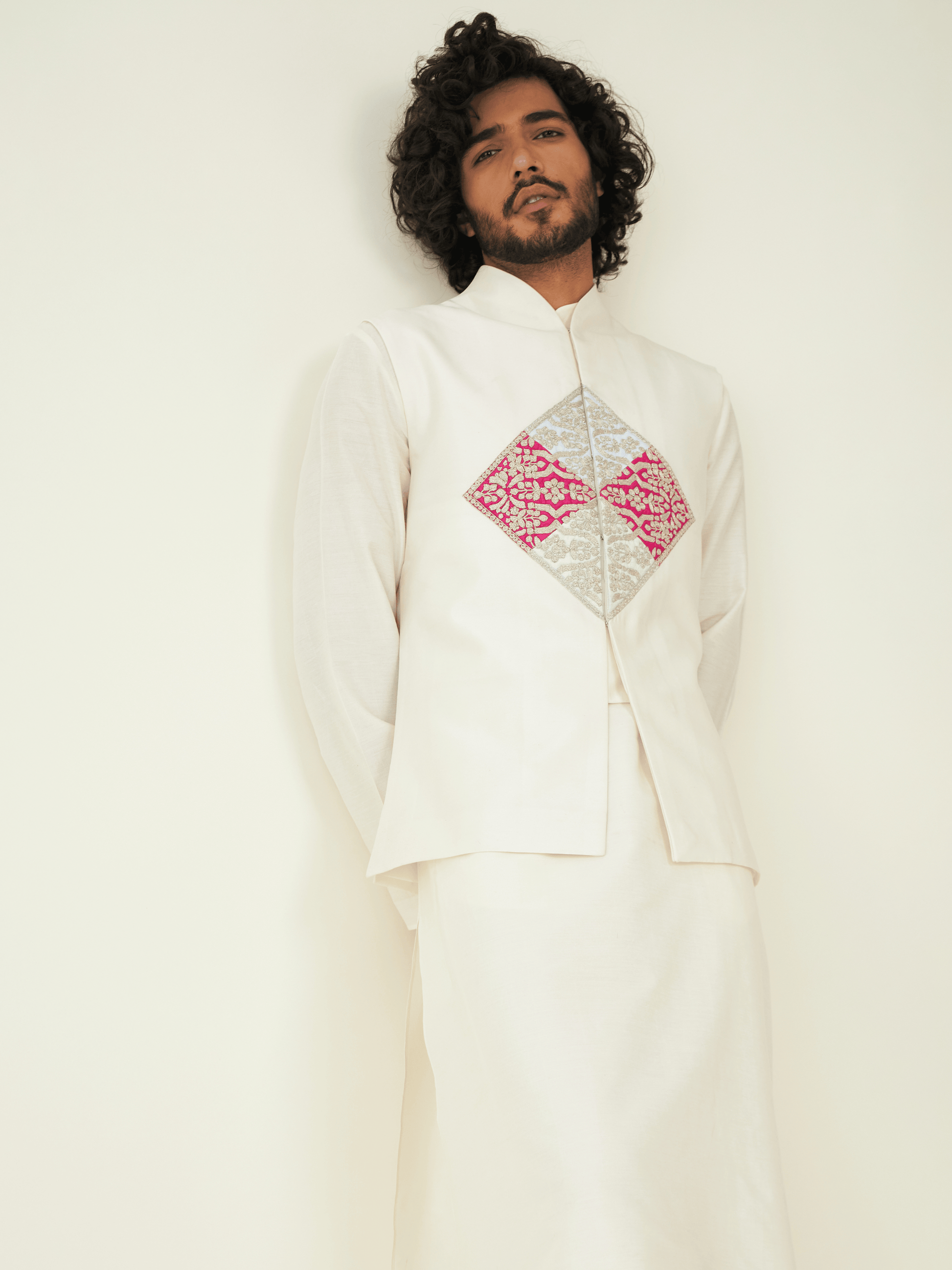 Off White Chanderi Silk Jacket at Kamakhyaa by RoohbyRidhimaa. This item is Chanderi Silk, Festive Wear, Jackets, Men Jackets, Menswear By RoohbyRidhimaa, Off white, Qala By RoohbyRidhimaa, Regular Fit, Silk Chanderi, Zardozi Embroidery