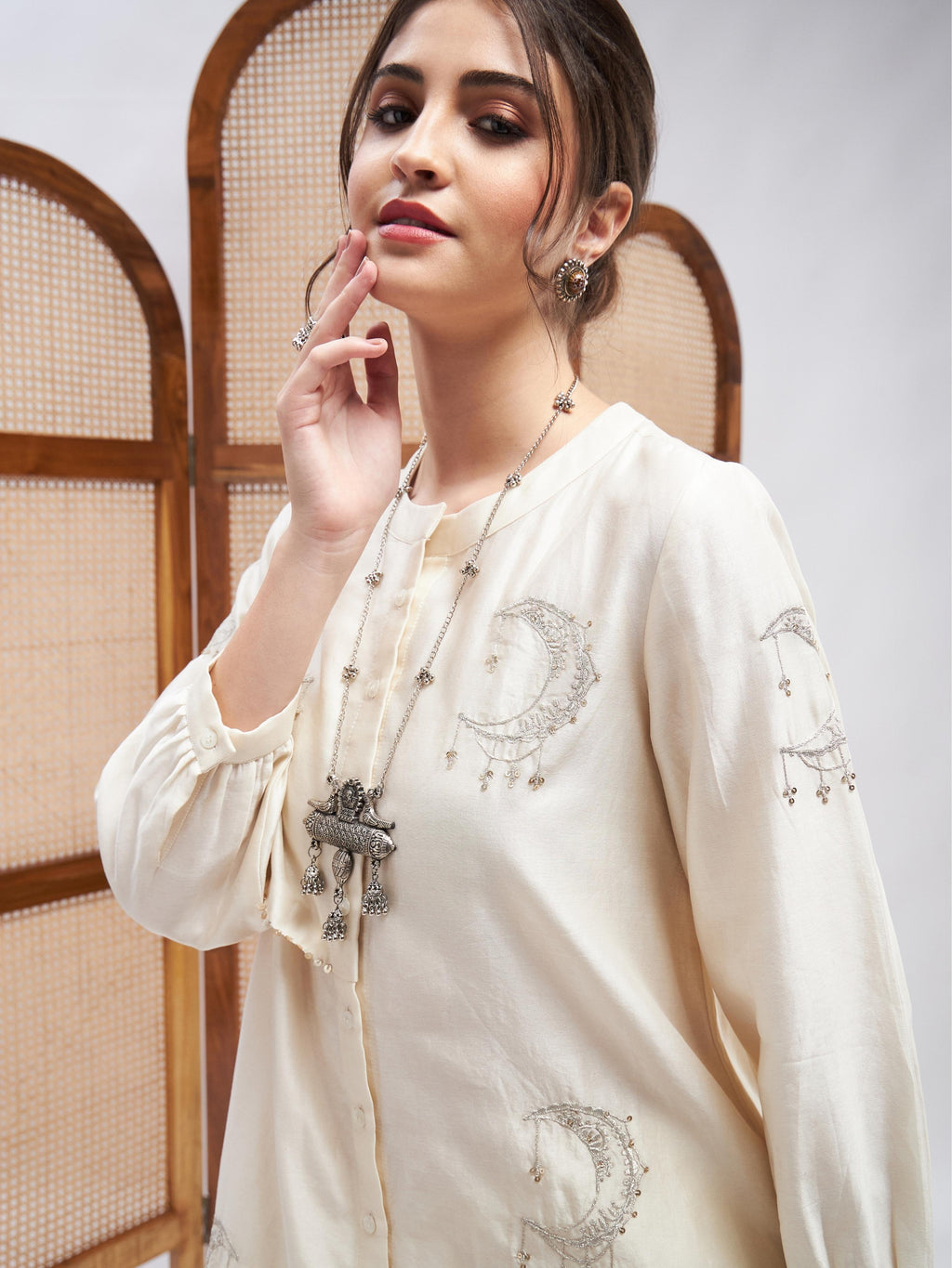 Off-White Chanderi Silk Kurta Set at Kamakhyaa by RoohbyRidhimaa. This item is Cotton, Cotton Mulmul, Kurta Sets, Off-white, Office Wear, Relaxed Fit, Sequin Embroidered, Silk Chanderi, Toxin free