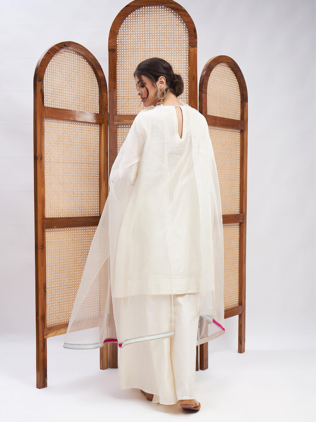 Off-White Cotton Mulmul Kurta Set with Dupatta at Kamakhyaa by RoohbyRidhimaa. This item is Casual Wear, Chanderi Silk, Cotton Mulmul, Dupattas, Kurta Set with Dupattas, Kurta Sets, Off-white, Organza, Regular Fit, Silk Chanderi, Toxin free, Zari Embroidered