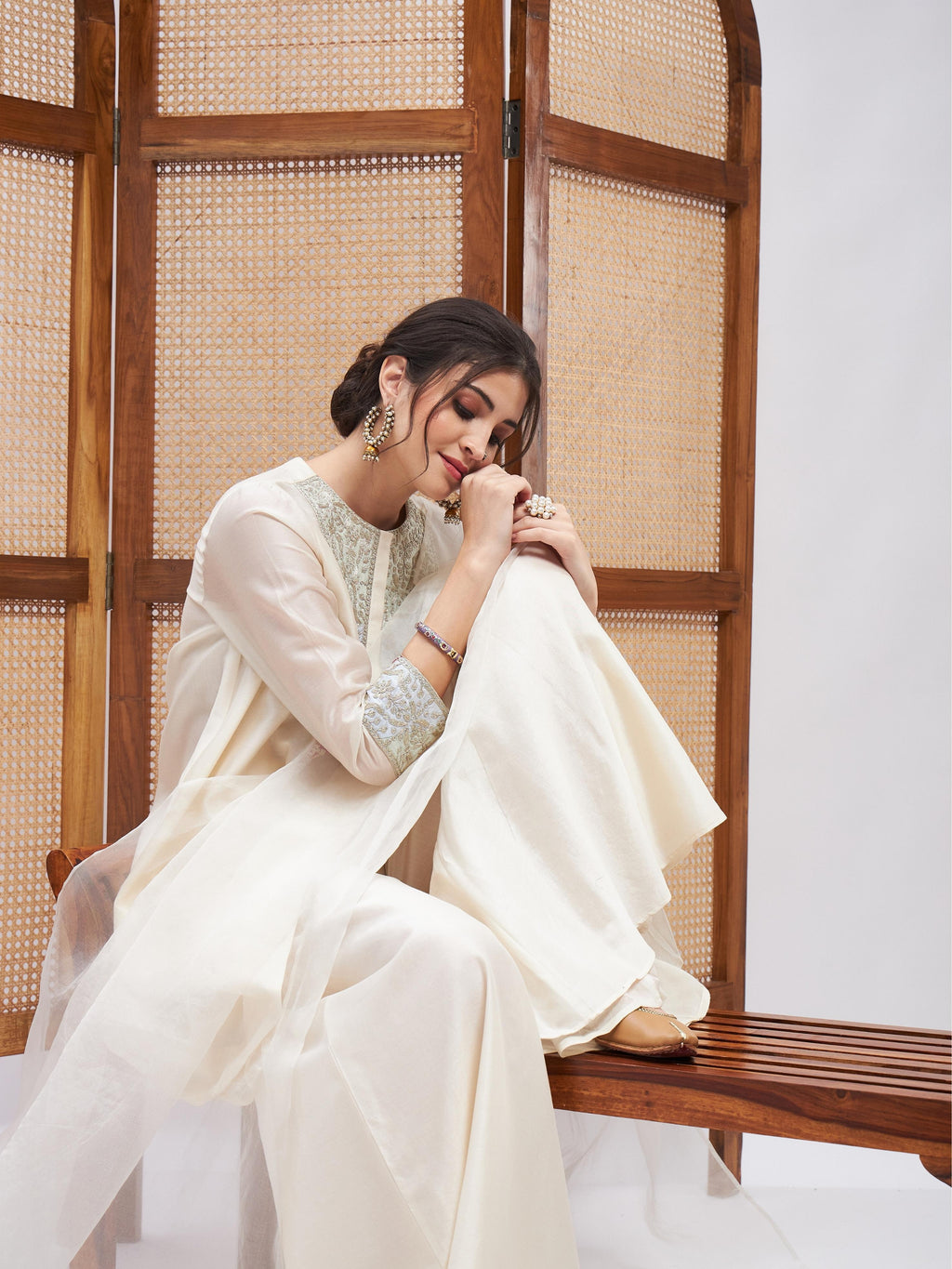 Off-White Cotton Mulmul Kurta Set with Dupatta at Kamakhyaa by RoohbyRidhimaa. This item is Casual Wear, Chanderi Silk, Cotton Mulmul, Dupattas, Kurta Set with Dupattas, Kurta Sets, Off-white, Organza, Regular Fit, Silk Chanderi, Toxin free, Zari Embroidered