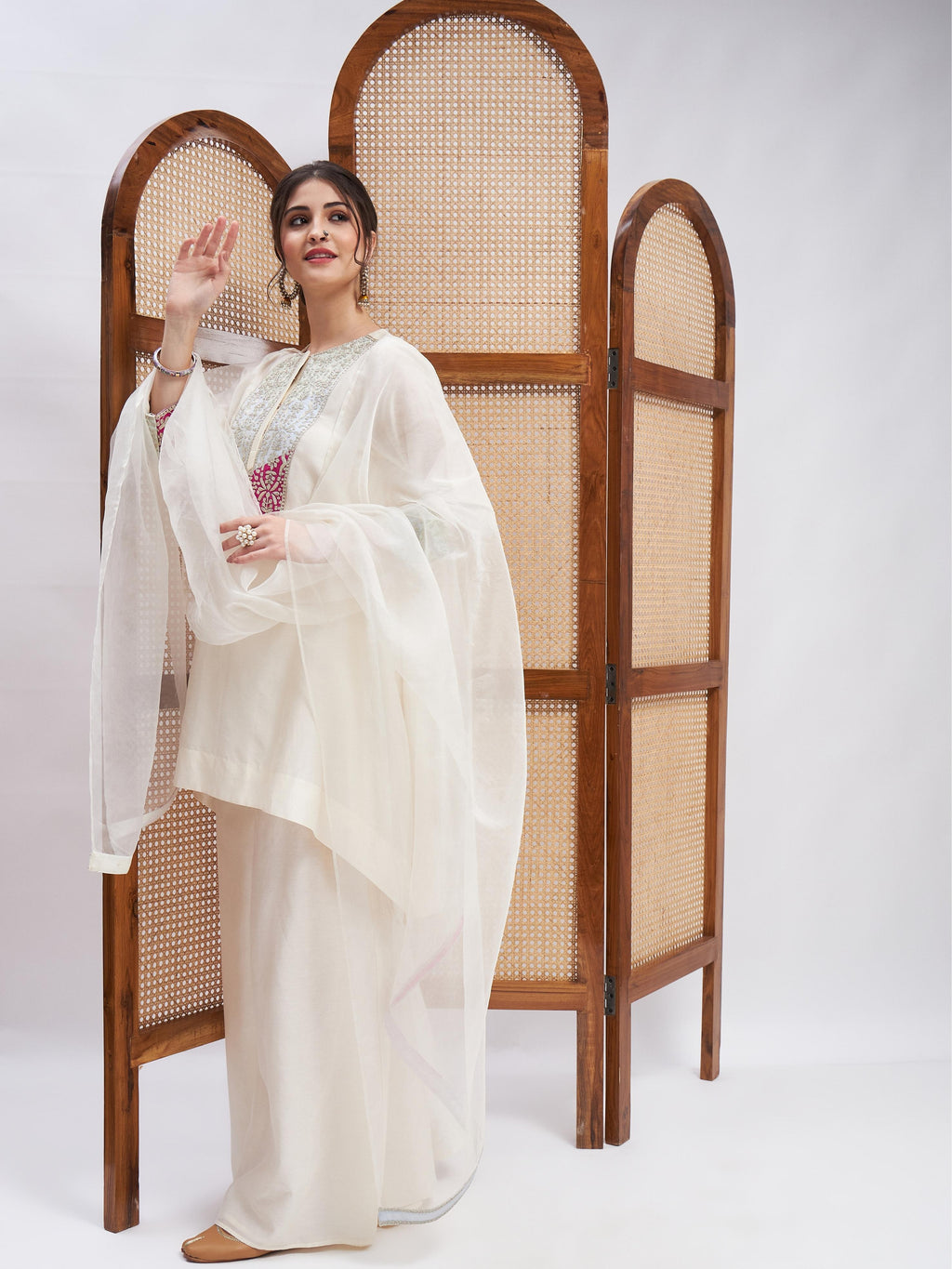 Off-White Cotton Mulmul Kurta Set with Dupatta at Kamakhyaa by RoohbyRidhimaa. This item is Casual Wear, Chanderi Silk, Cotton Mulmul, Dupattas, Kurta Set with Dupattas, Kurta Sets, Off-white, Organza, Regular Fit, Silk Chanderi, Toxin free, Zari Embroidered