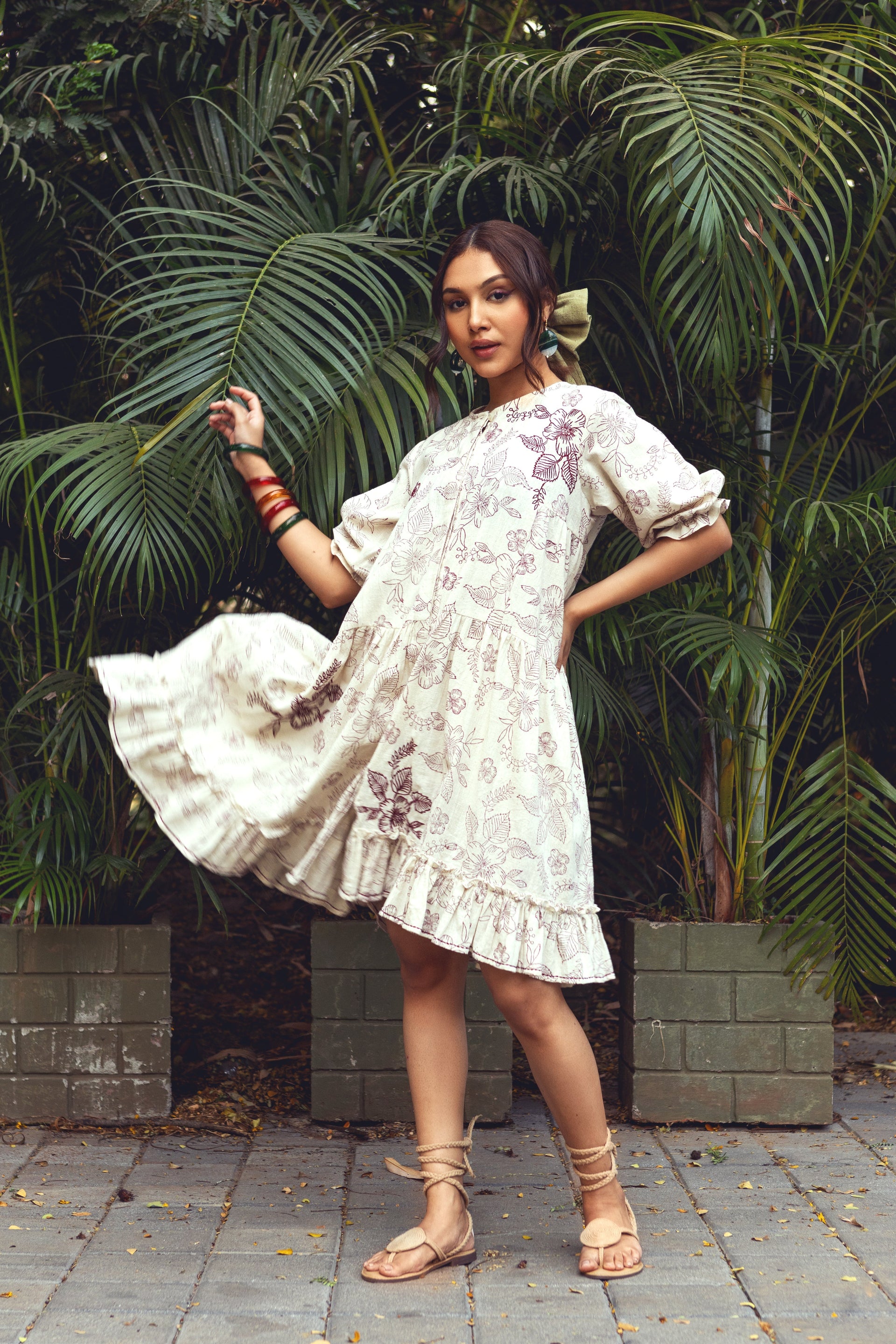 Off-White Floral Prints Mini Dress