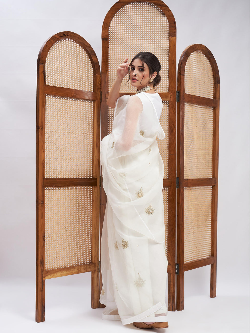 Off White Pure Silk Organza Saree Set at Kamakhyaa by RoohbyRidhimaa. This item is Embroidered, Festive Wear, Free Size, Off white, Resham Embroidered, Saree Sets, Toxin free