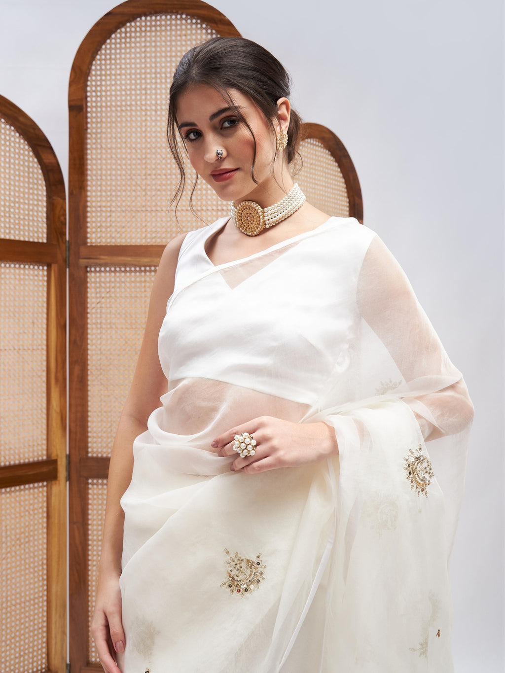 Off White Pure Silk Organza Saree Set at Kamakhyaa by RoohbyRidhimaa. This item is Embroidered, Festive Wear, Free Size, Off white, Resham Embroidered, Saree Sets, Toxin free