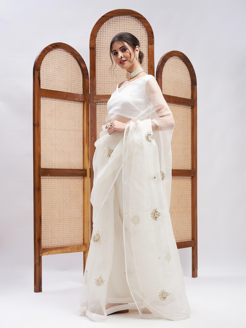 Off White Pure Silk Organza Saree Set at Kamakhyaa by RoohbyRidhimaa. This item is Embroidered, Festive Wear, Free Size, Off white, Resham Embroidered, Saree Sets, Toxin free