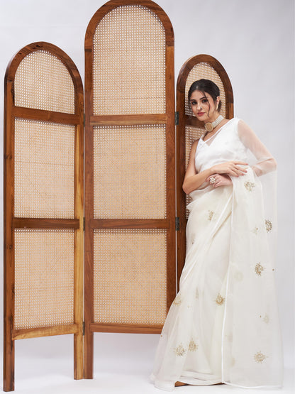 Off White Pure Silk Organza Saree Set at Kamakhyaa by RoohbyRidhimaa. This item is Embroidered, Festive Wear, Free Size, Off white, Resham Embroidered, Saree Sets, Toxin free