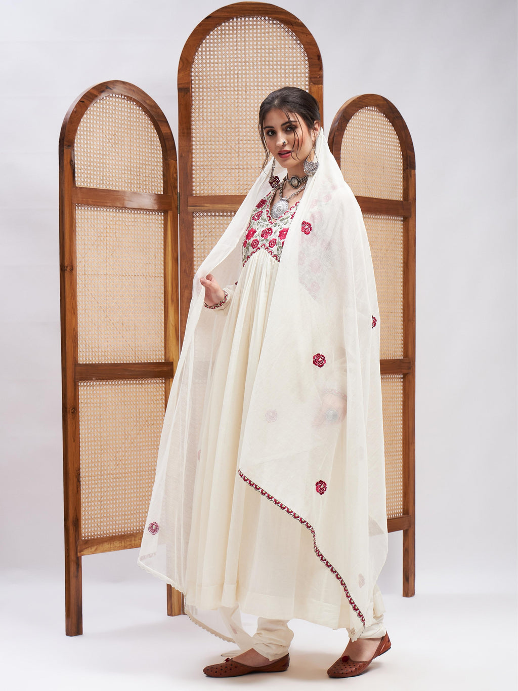 Off-White Resham Embroidered Kurta Set with Dupatta at Kamakhyaa by RoohbyRidhimaa. This item is Chanderi Silk, Cotton, Dupattas, Embroidered, Festive Wear, Kurta Set with Dupattas, Kurta Sets, Off-white, Relaxed Fit, Resham, Resham Embroidered, Silk Chanderi, Toxin free