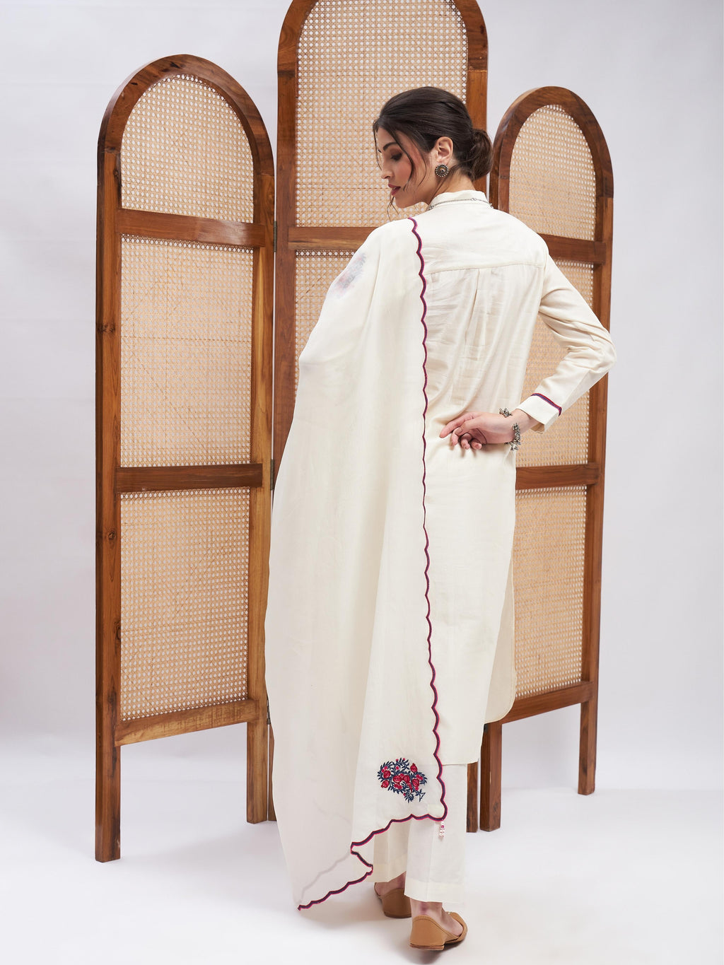 Off-White Silk Kurta Set with Dupatta at Kamakhyaa by RoohbyRidhimaa. This item is Chanderi Silk, Cotton, Dupattas, Embroidered, Kurta Set with Dupattas, Kurta Sets, Off-white, Office Wear, Organza, Regular Fit, Resham, Resham Embroidered, Silk Chanderi, Toxin free