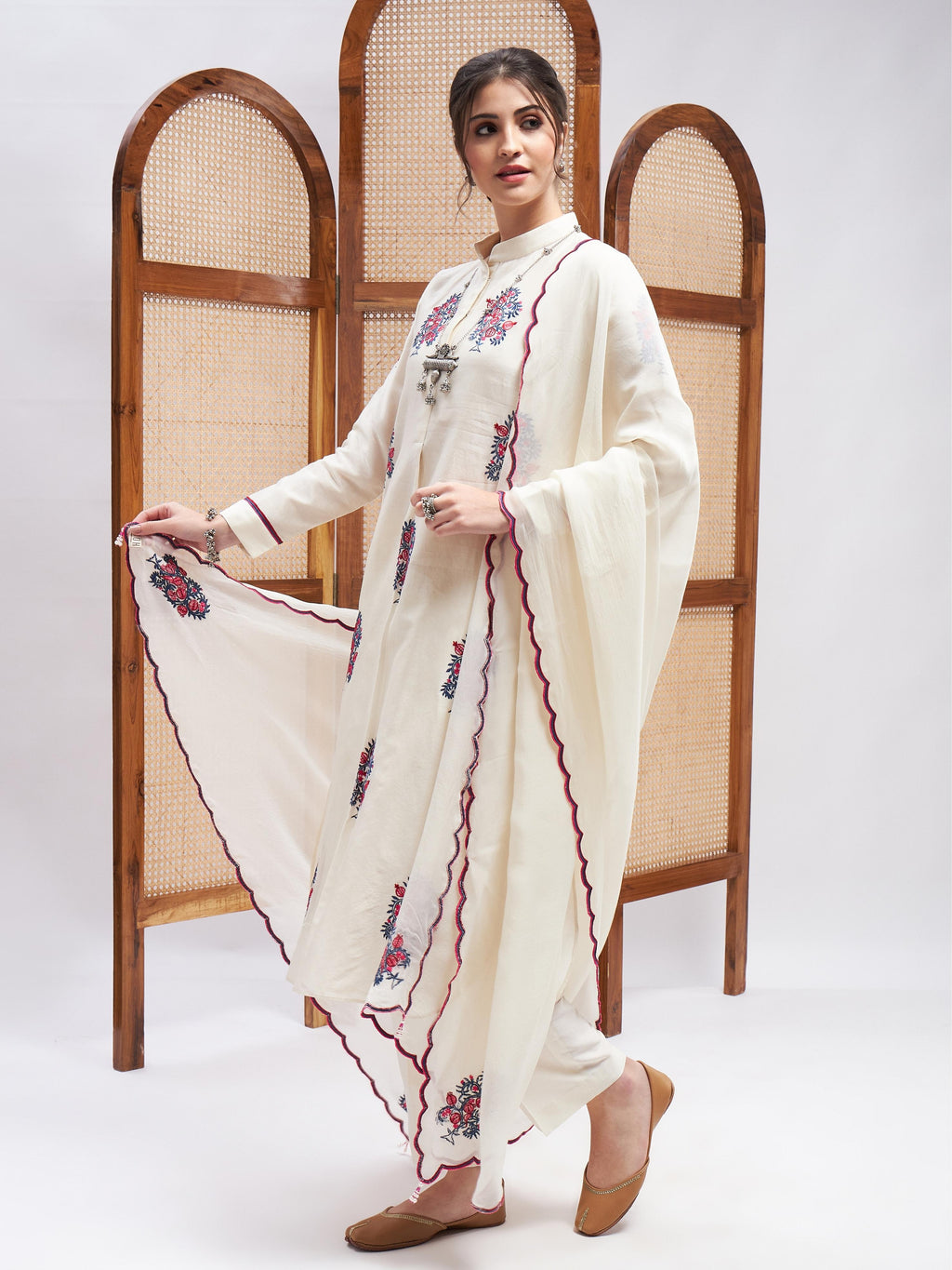 Off-White Silk Kurta Set with Dupatta at Kamakhyaa by RoohbyRidhimaa. This item is Chanderi Silk, Cotton, Dupattas, Embroidered, Kurta Set with Dupattas, Kurta Sets, Off-white, Office Wear, Organza, Regular Fit, Resham, Resham Embroidered, Silk Chanderi, Toxin free