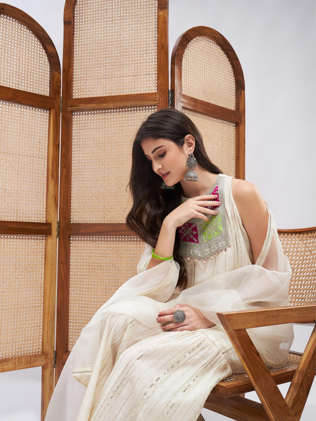 Off-White Sleeveless Kurta Set with Dupatta at Kamakhyaa by RoohbyRidhimaa. This item is Chanderi Silk, Cotton Mulmul, Dupattas, Festive Wear, Kurta Set with Dupattas, Kurta Sets, Off-white, Regular Fit, Silk Chanderi, Silk Organza, Toxin free, Zari Embroidered
