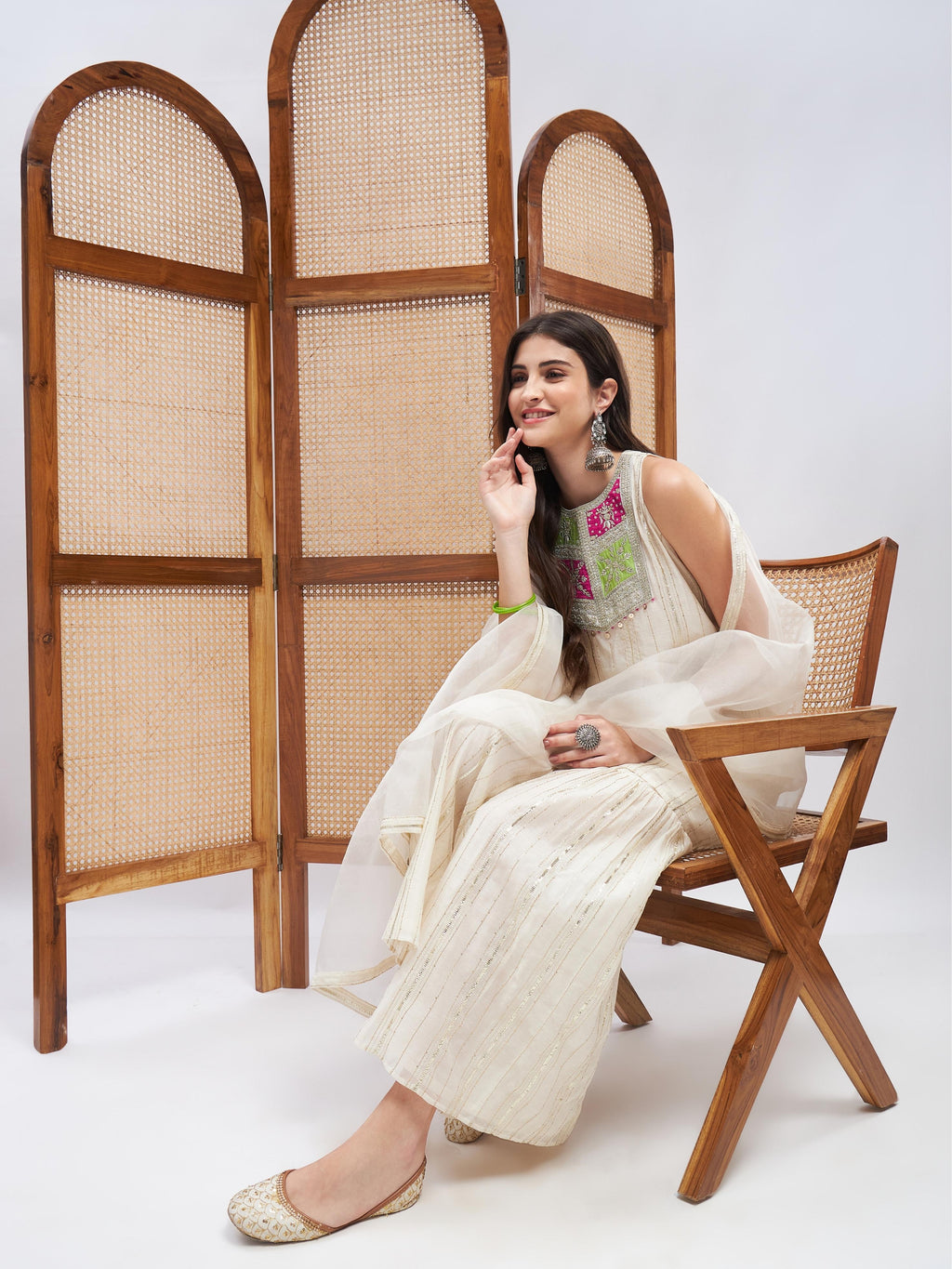 Off-White Sleeveless Kurta Set with Dupatta at Kamakhyaa by RoohbyRidhimaa. This item is Chanderi Silk, Cotton Mulmul, Dupattas, Festive Wear, Kurta Set with Dupattas, Kurta Sets, Off-white, Regular Fit, Silk Chanderi, Silk Organza, Toxin free, Zari Embroidered