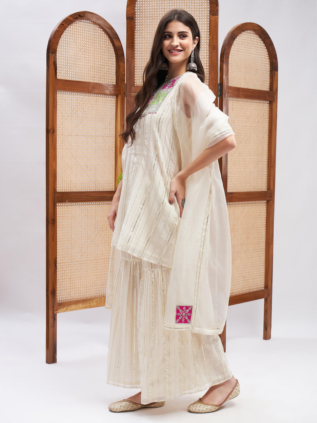 Off-White Sleeveless Kurta Set with Dupatta at Kamakhyaa by RoohbyRidhimaa. This item is Chanderi Silk, Cotton Mulmul, Dupattas, Festive Wear, Kurta Set with Dupattas, Kurta Sets, Off-white, Regular Fit, Silk Chanderi, Silk Organza, Toxin free, Zari Embroidered