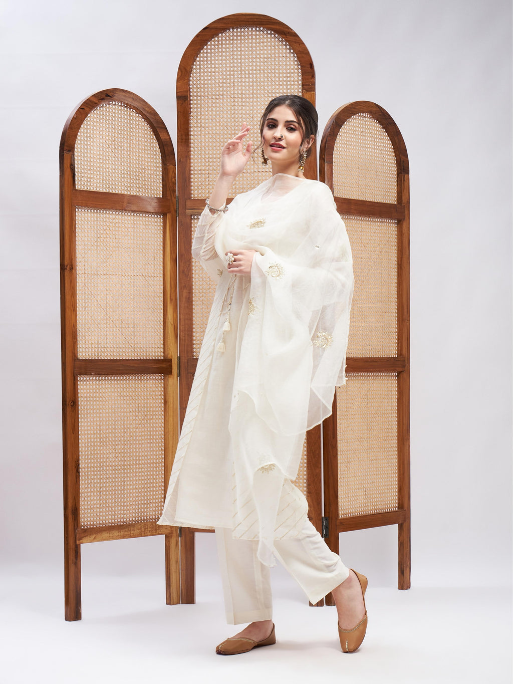 Off-White Zari Embroidered Organza Kurta Set with Dupatta at Kamakhyaa by RoohbyRidhimaa. This item is Casual Wear, Chanderi Silk, Cotton Mulmul, Dupattas, Kurta Set with Dupattas, Kurta Sets, Off-white, Organza, Regular Fit, Silk Chanderi, Silk Organza, Toxin free, Zari Embroidered