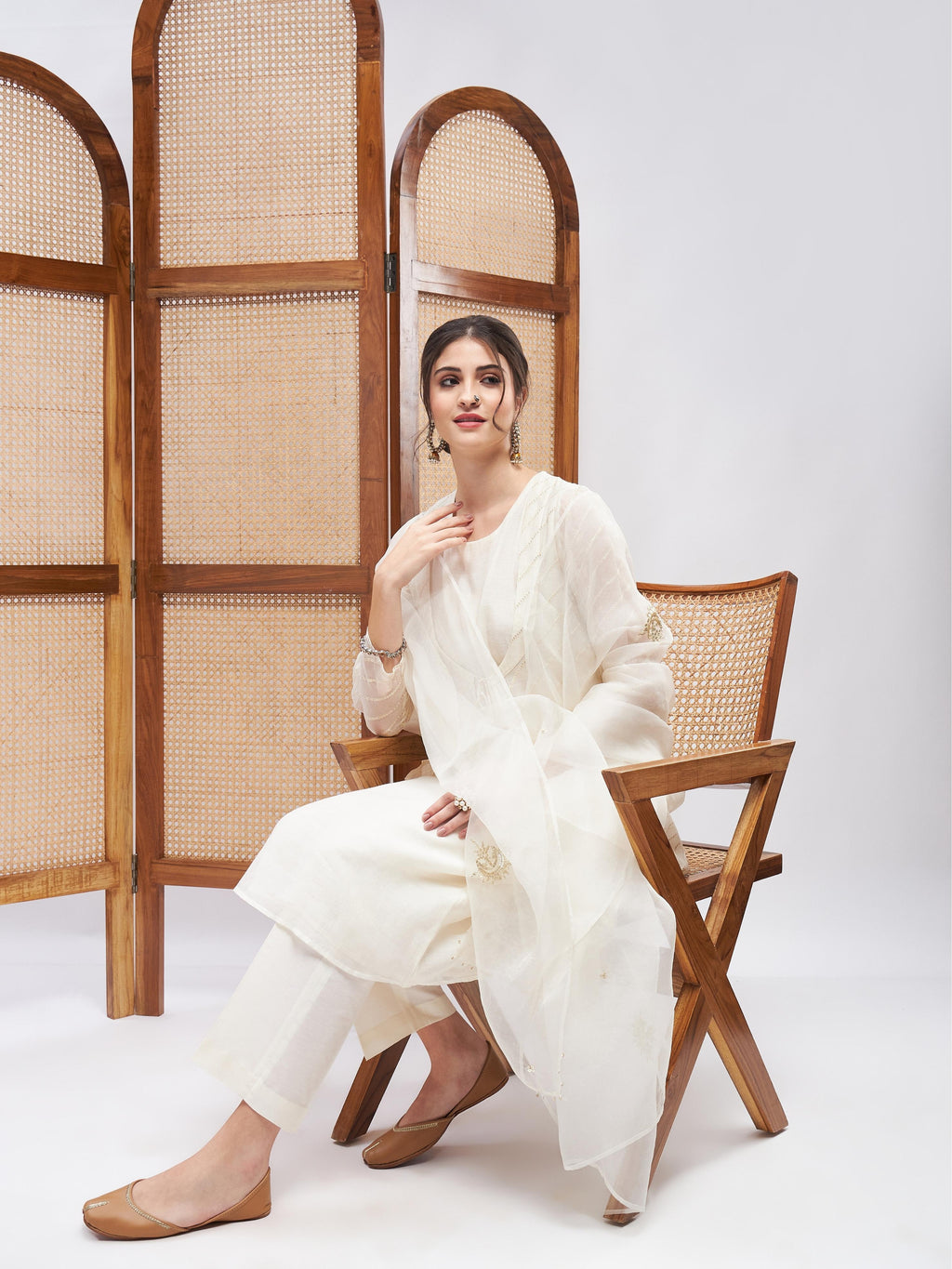Off-White Zari Embroidered Organza Kurta Set with Dupatta at Kamakhyaa by RoohbyRidhimaa. This item is Casual Wear, Chanderi Silk, Cotton Mulmul, Dupattas, Kurta Set with Dupattas, Kurta Sets, Off-white, Organza, Regular Fit, Silk Chanderi, Silk Organza, Toxin free, Zari Embroidered
