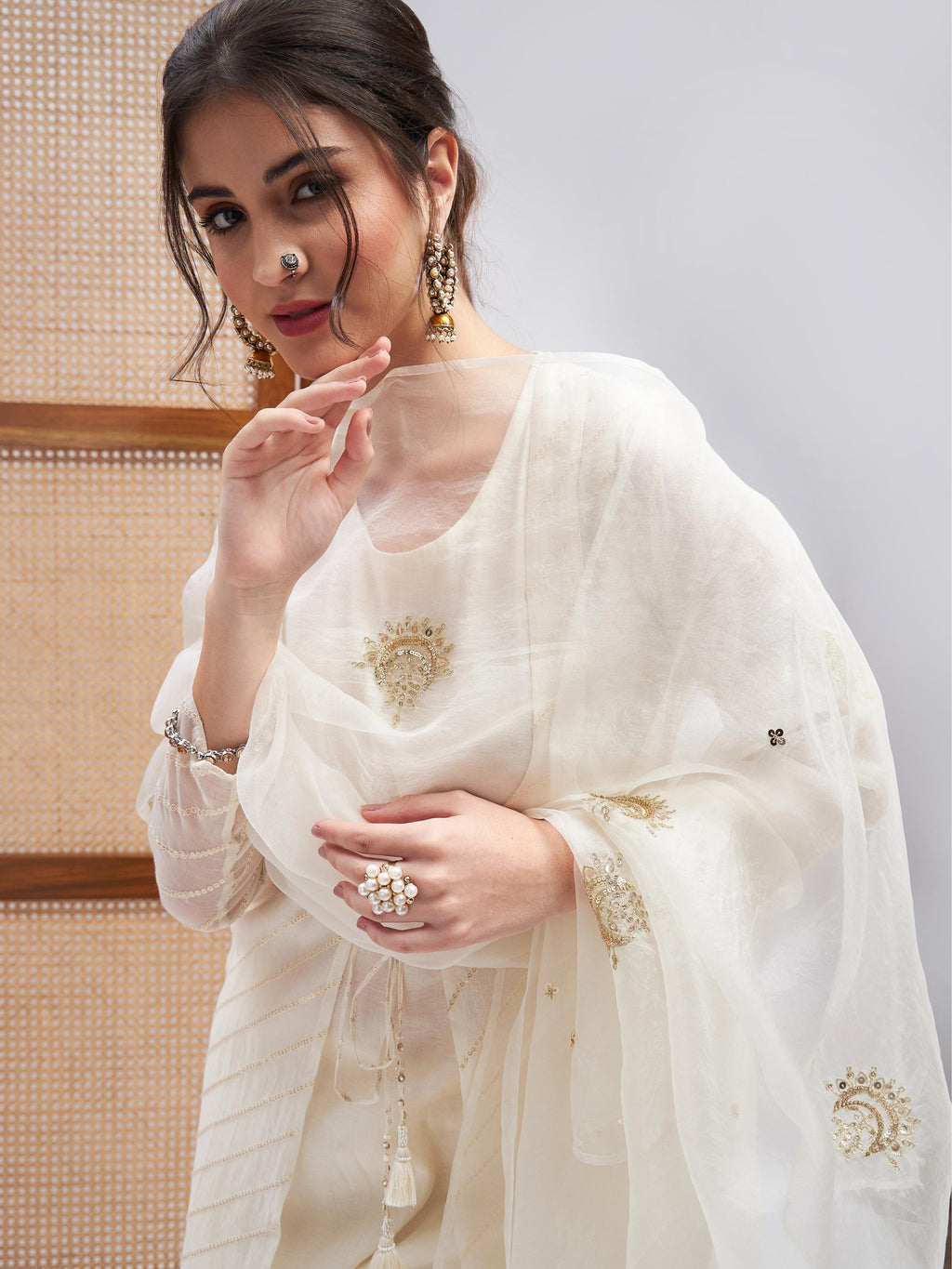 Off-White Zari Embroidered Organza Kurta Set with Dupatta at Kamakhyaa by RoohbyRidhimaa. This item is Casual Wear, Chanderi Silk, Cotton Mulmul, Dupattas, Kurta Set with Dupattas, Kurta Sets, Off-white, Organza, Regular Fit, Silk Chanderi, Silk Organza, Toxin free, Zari Embroidered