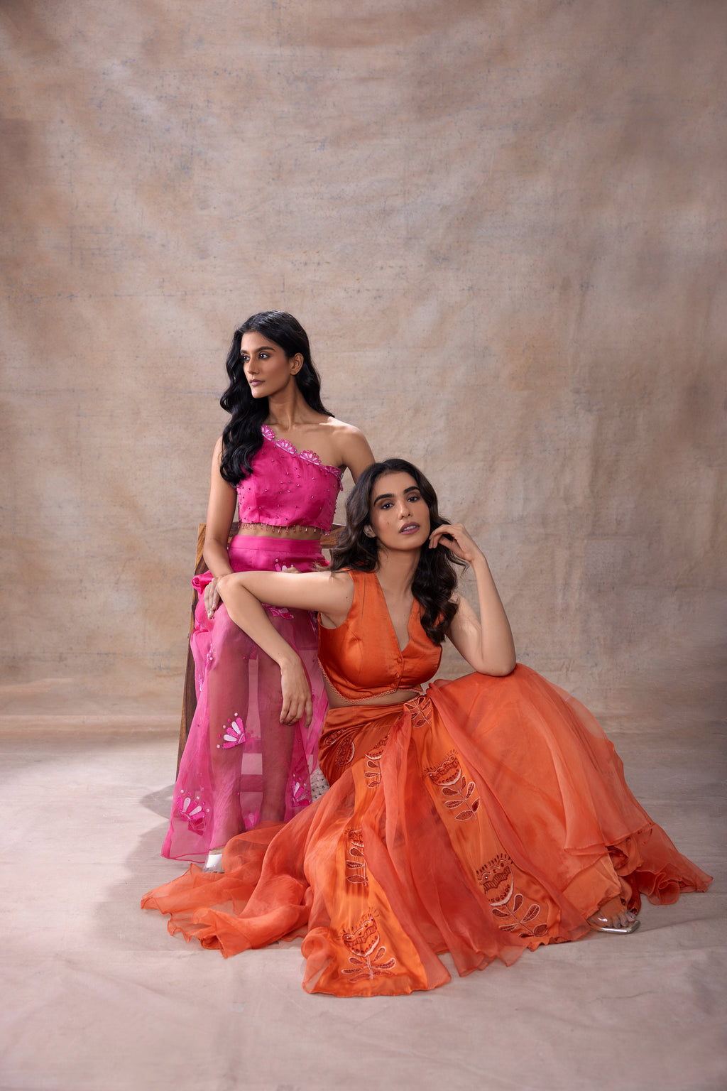 One Shoulder Top and Skirt Set at Kamakhyaa by Akashi Clothing. This item is Co-ord Sets, Festive Wear, Fusion Wear, Hand Embroidered, missing, Modal Satin, Organza, Party Wear, Party Wear Co-ord Sets, Pink, Slim Fit, Top Skirt Sets, Wedding Wear, Womenswear, Zaira by Akashi Clothing