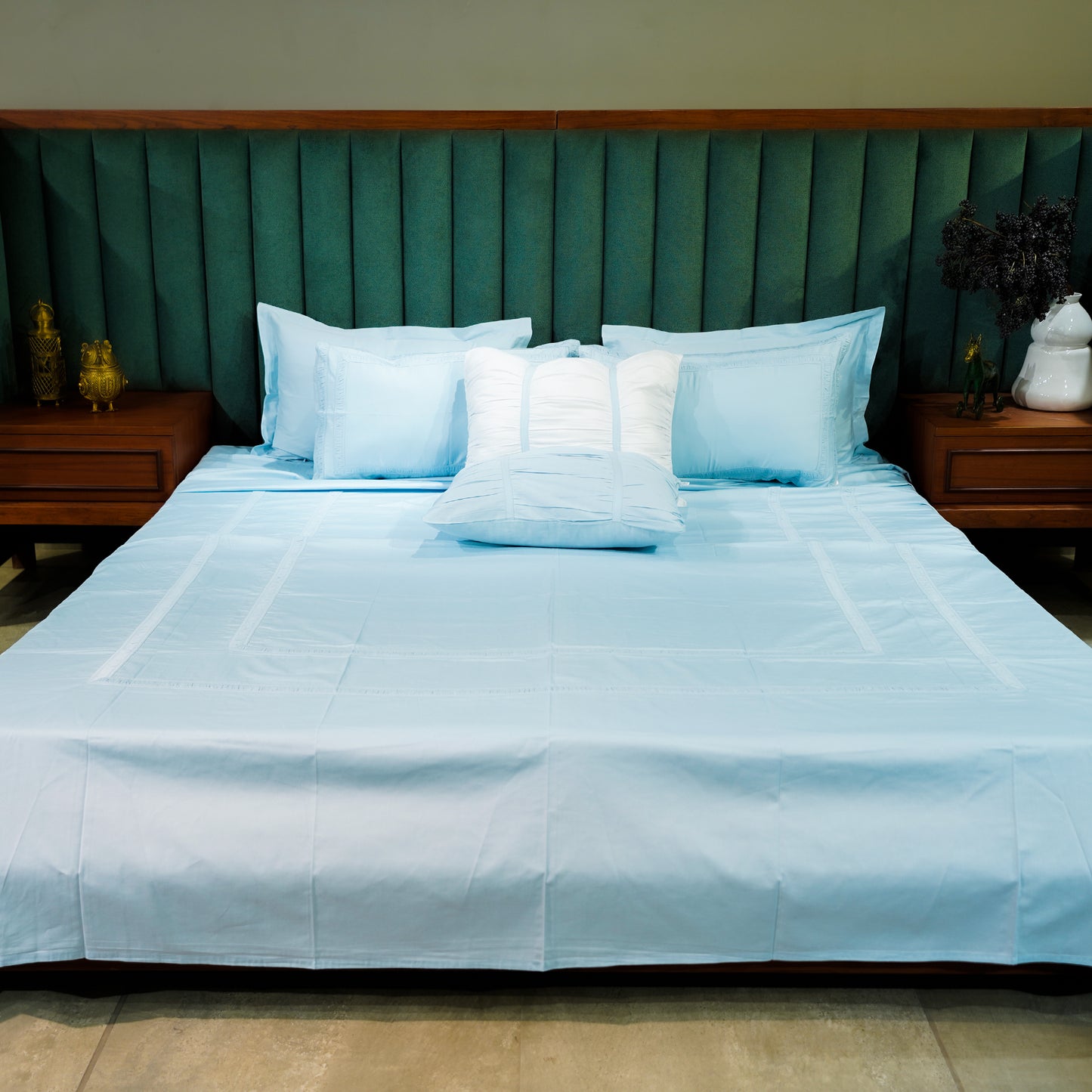 Opulent Edge| Designer Bed Sheet Set| Baby Blue| 100%Cotton at Kamakhyaa by Kamakhyaa. This item is designer bedsheets