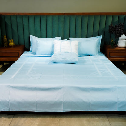 Opulent Edge| Designer Bed Sheet Set| Baby Blue| 100%Cotton at Kamakhyaa by Kamakhyaa. This item is designer bedsheets